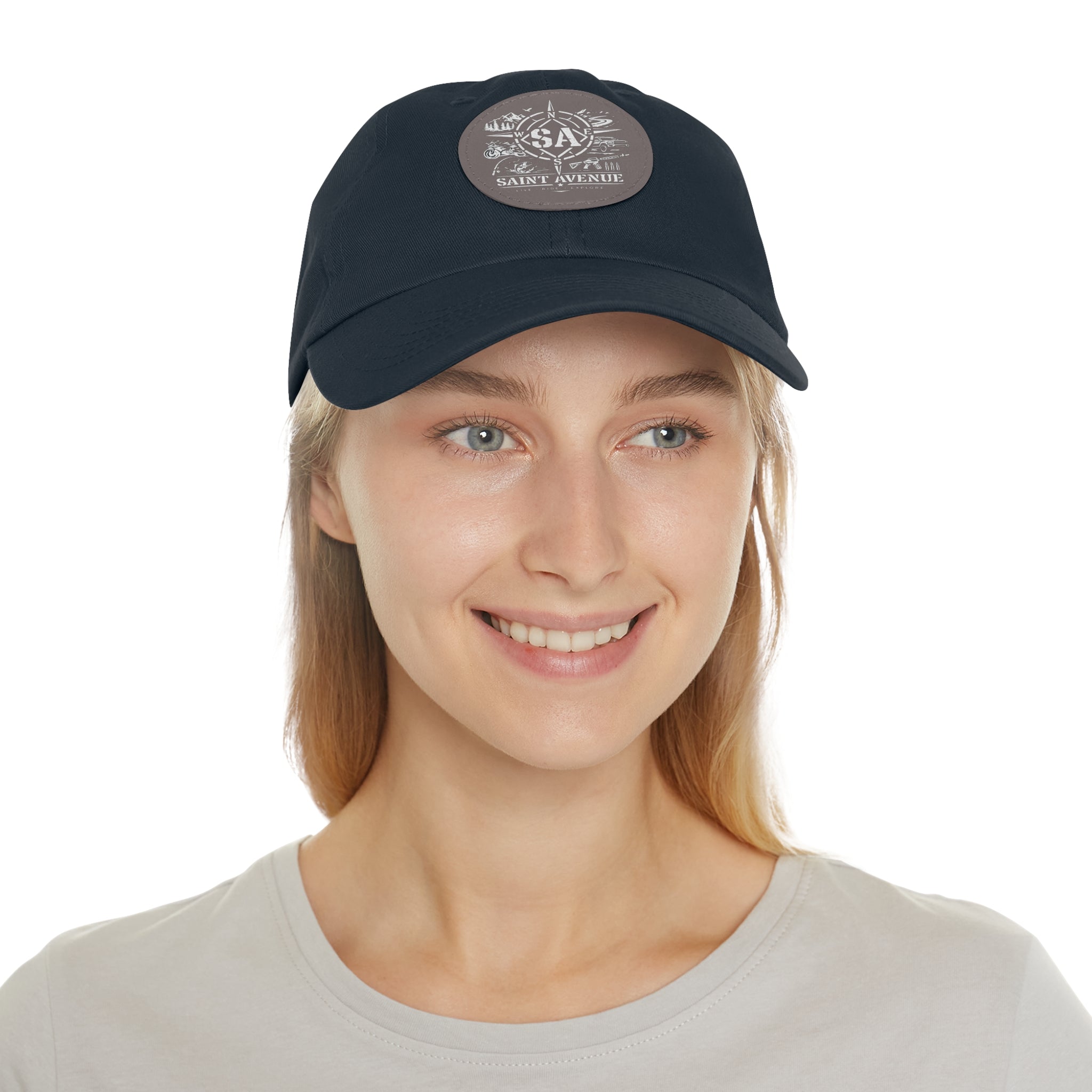 Leather Patch Dad Hat — Saint Avenue Compass Logo Cap
