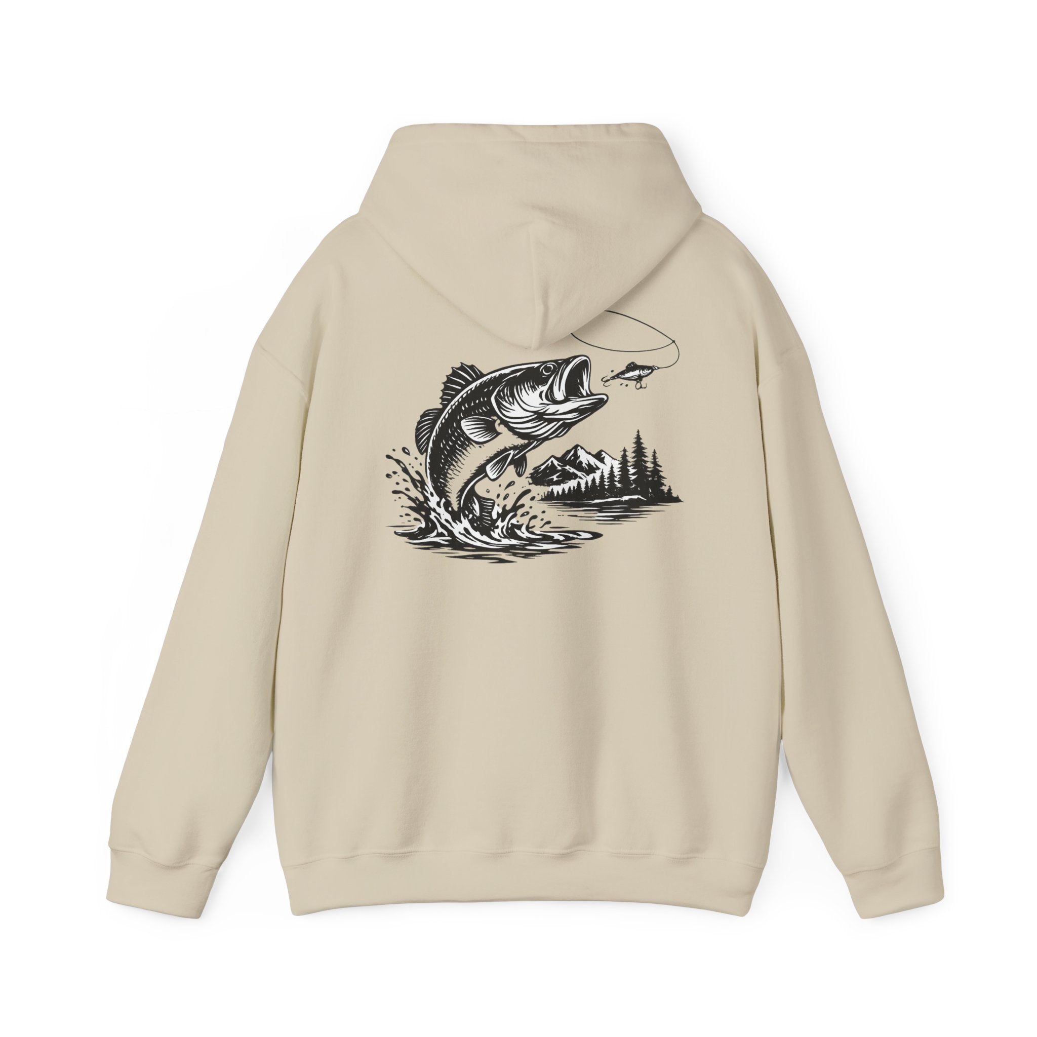 Fishing Hoodie — Bass Jumping Graphic Pullover with Compass Front
