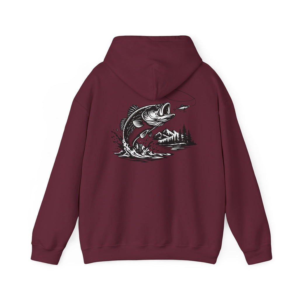 Fishing Hoodie — Bass Jumping Graphic Pullover with Compass Front