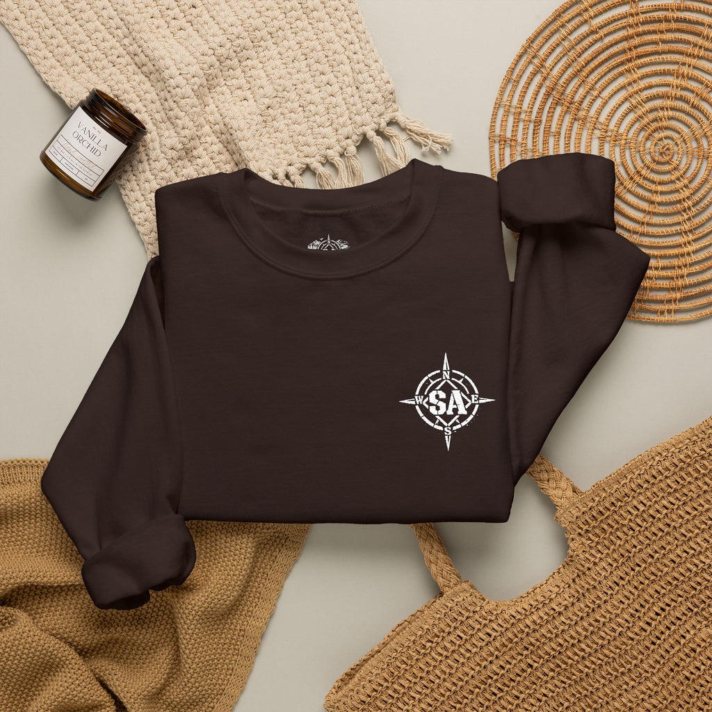 Compass Rose Crewneck Sweatshirt — Minimal Nautical Graphic Pullover