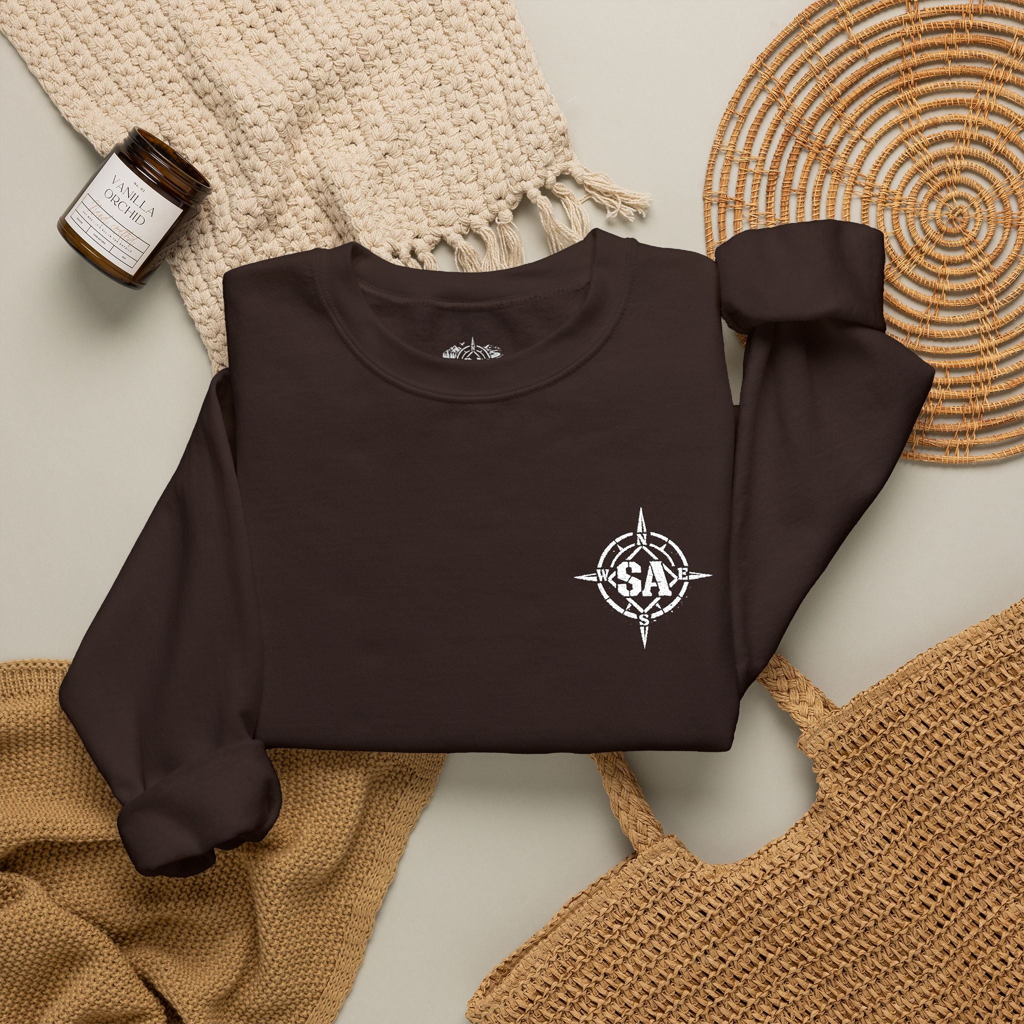 Compass Rose Crewneck Sweatshirt — Minimal Nautical Graphic Pullover