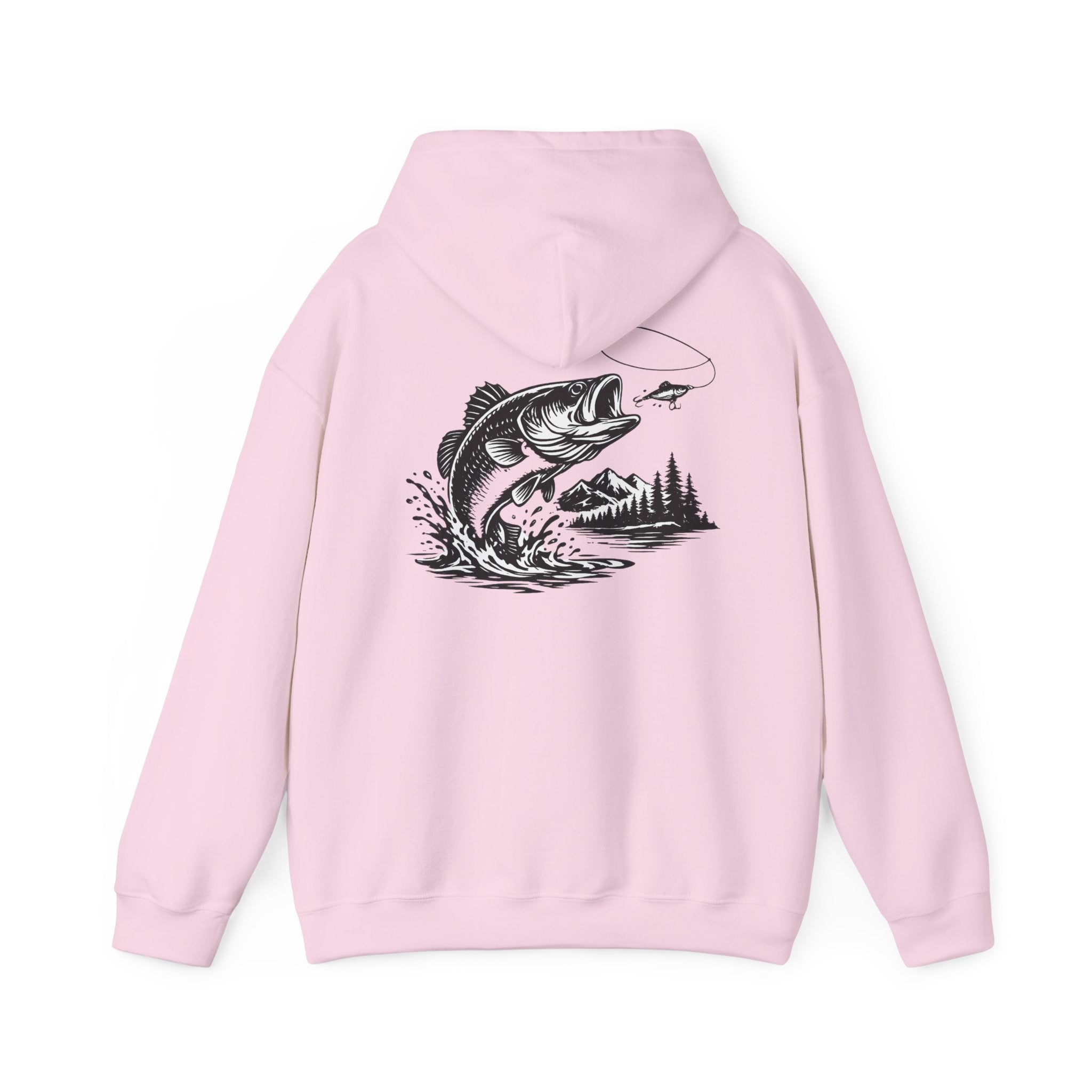 Fishing Hoodie — Bass Jumping Graphic Pullover with Compass Front