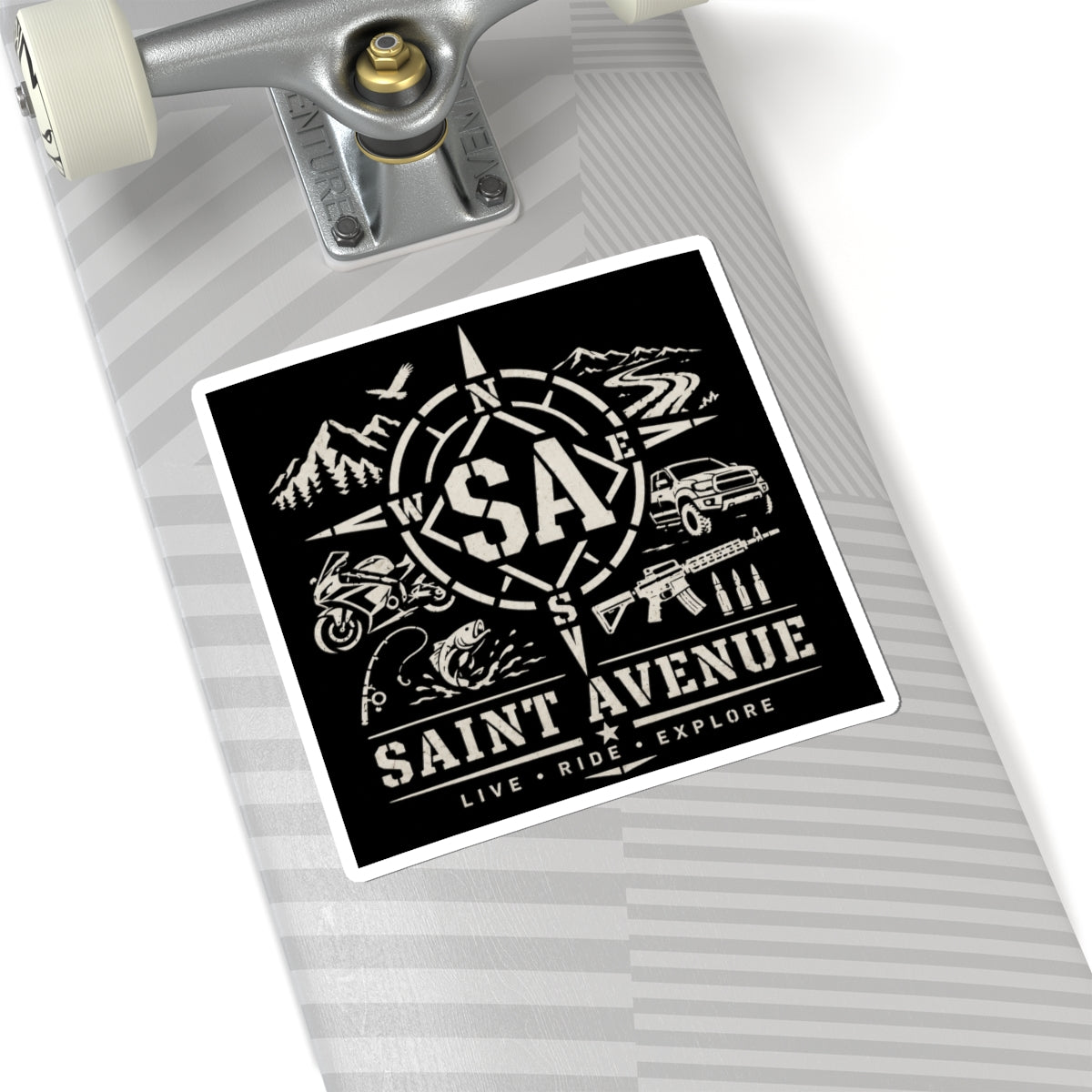 Saint Avenue Adventure Sticker — Live • Ride • Explore Kiss-Cut Decal