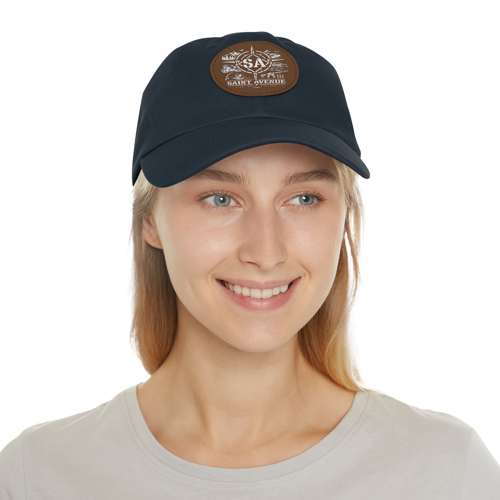 Leather Patch Dad Hat — Saint Avenue Compass Logo Cap