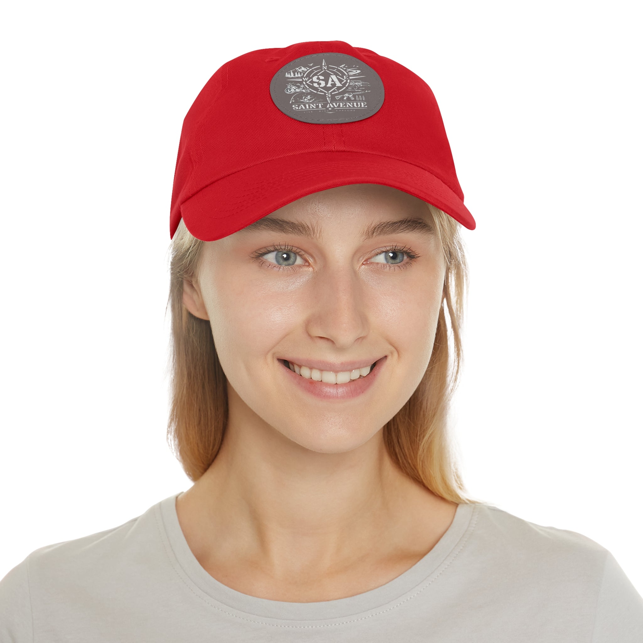 Leather Patch Dad Hat — Saint Avenue Compass Logo Cap