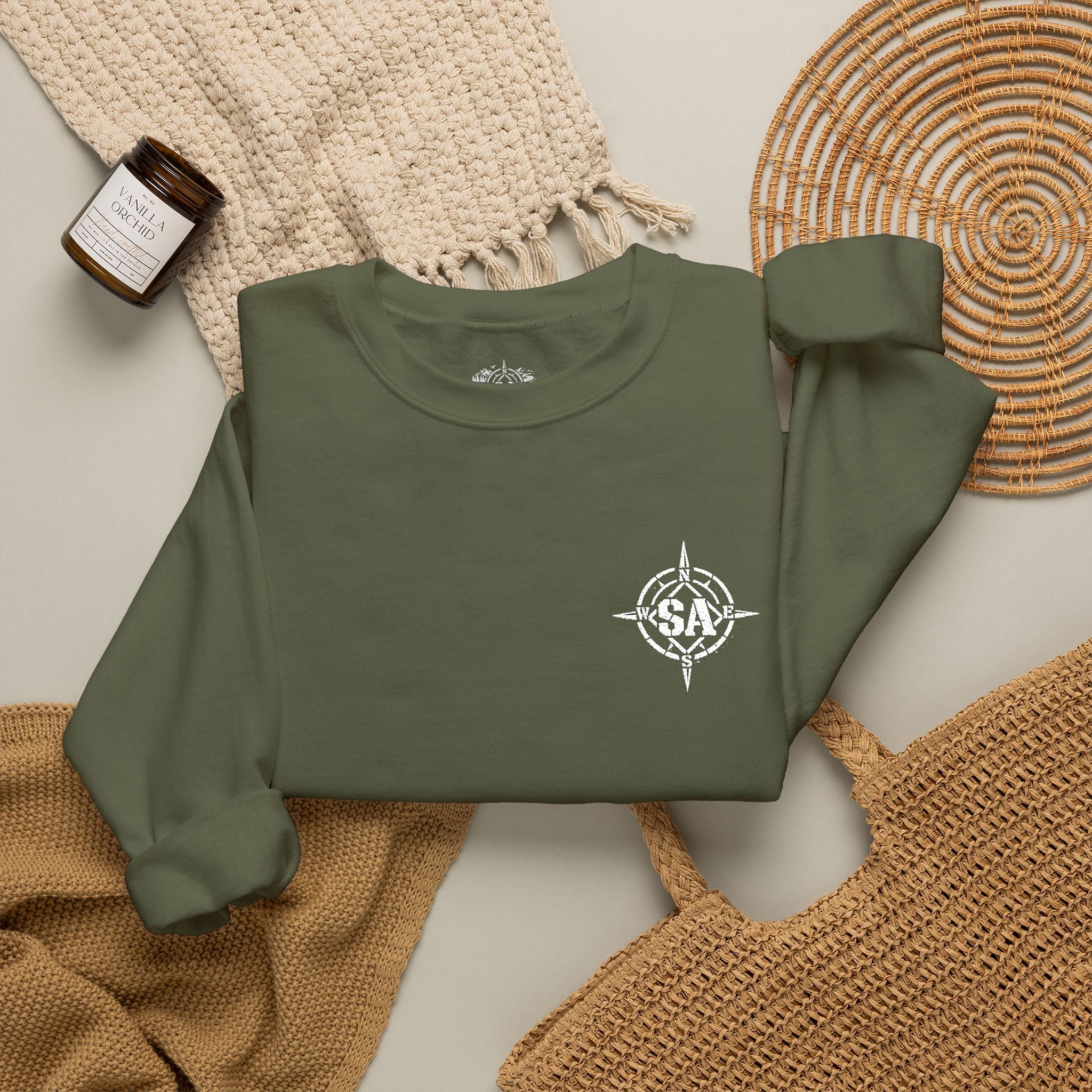 Compass Rose Crewneck Sweatshirt — Minimal Nautical Graphic Pullover