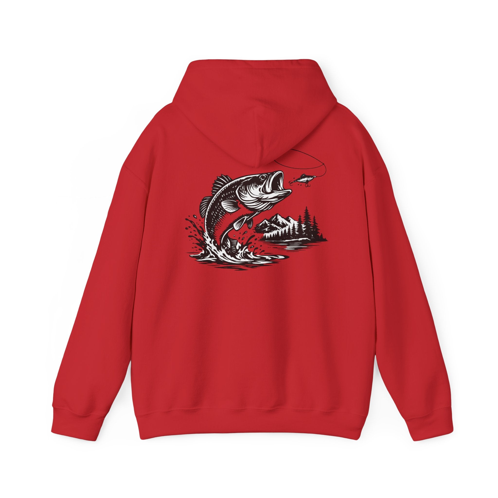 Fishing Hoodie — Bass Jumping Graphic Pullover with Compass Front