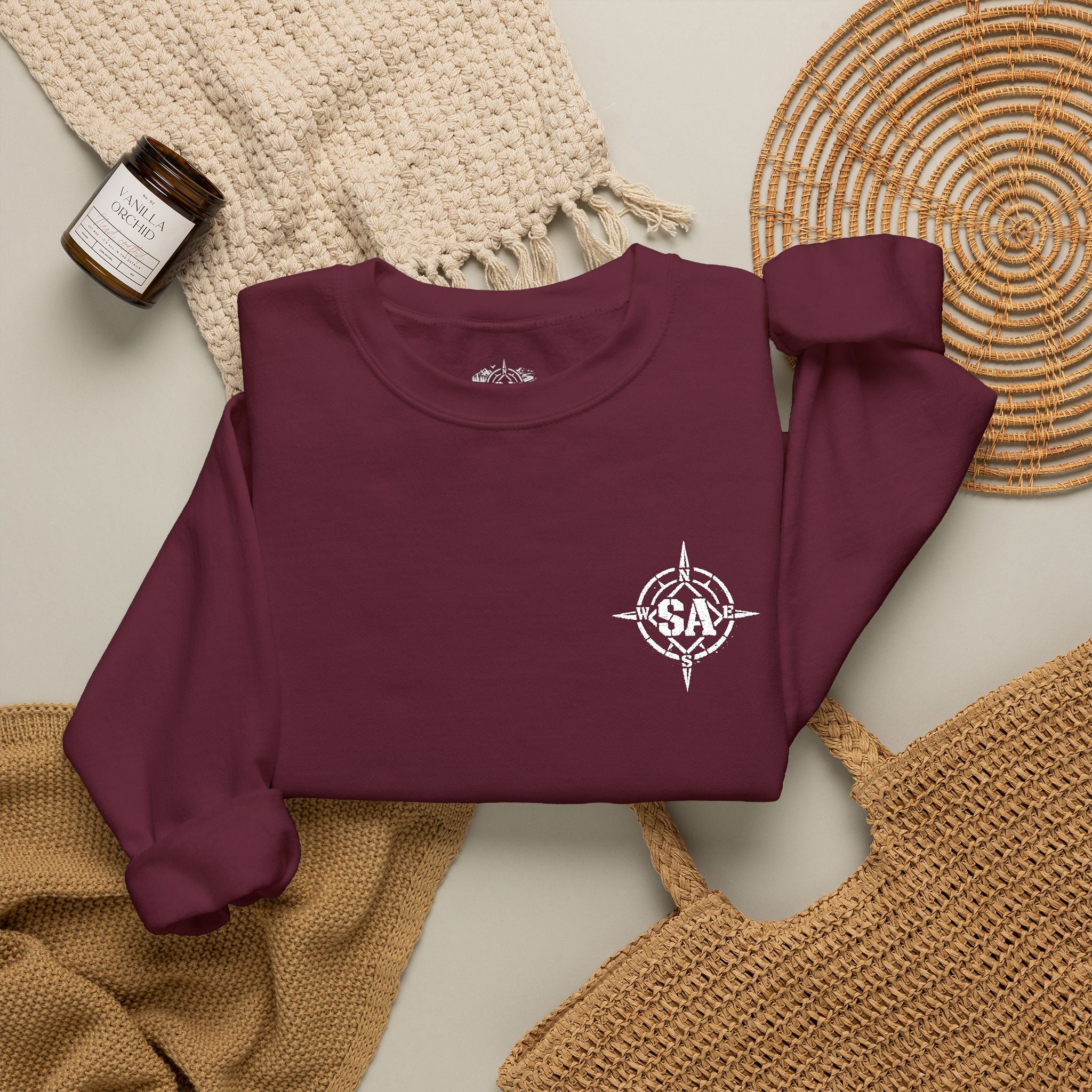Compass Rose Crewneck Sweatshirt — Minimal Nautical Graphic Pullover