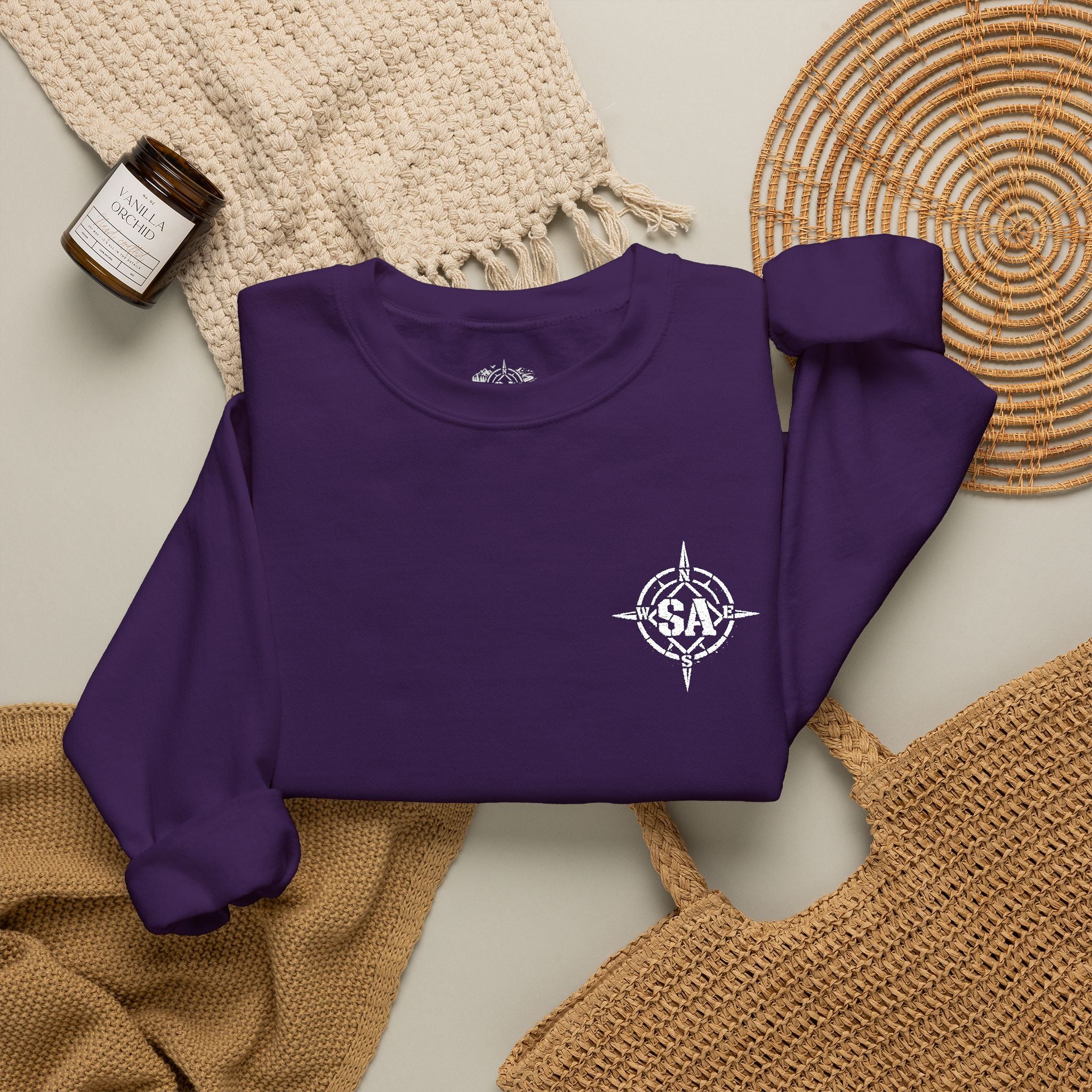 Compass Rose Crewneck Sweatshirt — Minimal Nautical Graphic Pullover