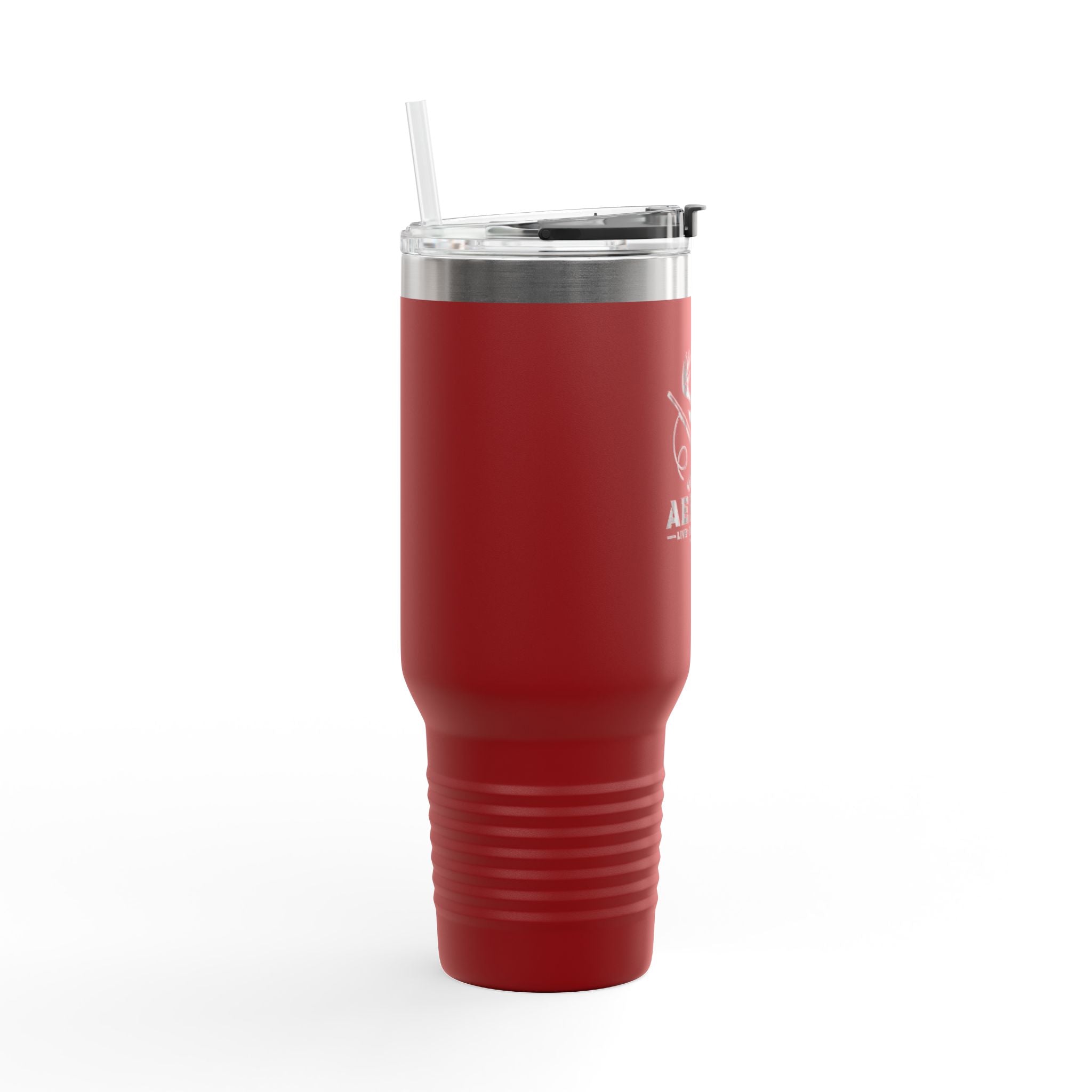 40oz Insulated Travel Mug — Aerrøk Hunting Logo Stainless Tumbler with Straw and Handle