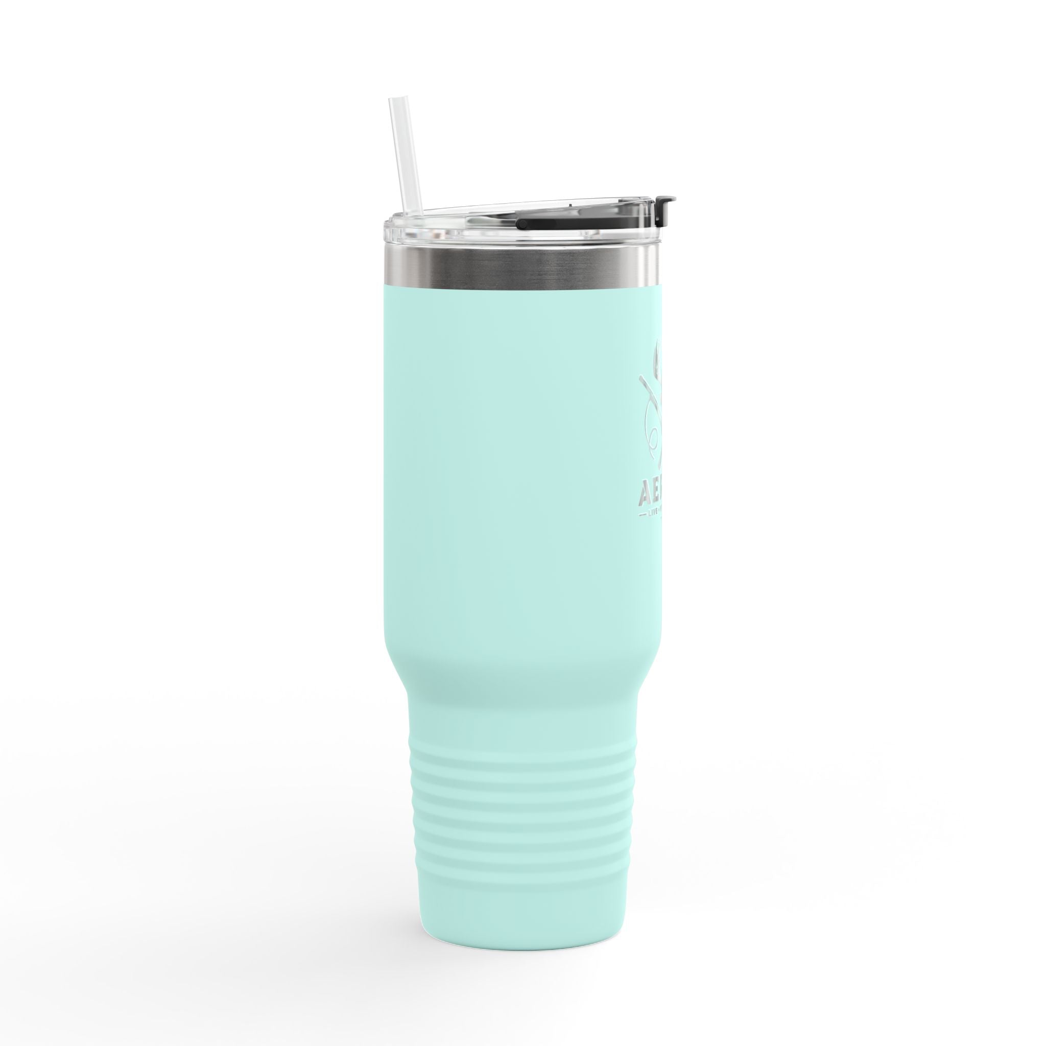 40oz Insulated Travel Mug — Aerrøk Hunting Logo Stainless Tumbler with Straw and Handle