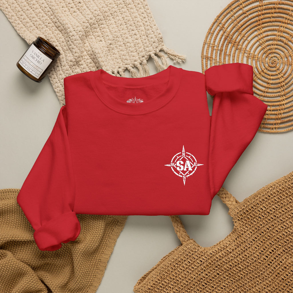Compass Rose Crewneck Sweatshirt — Minimal Nautical Graphic Pullover