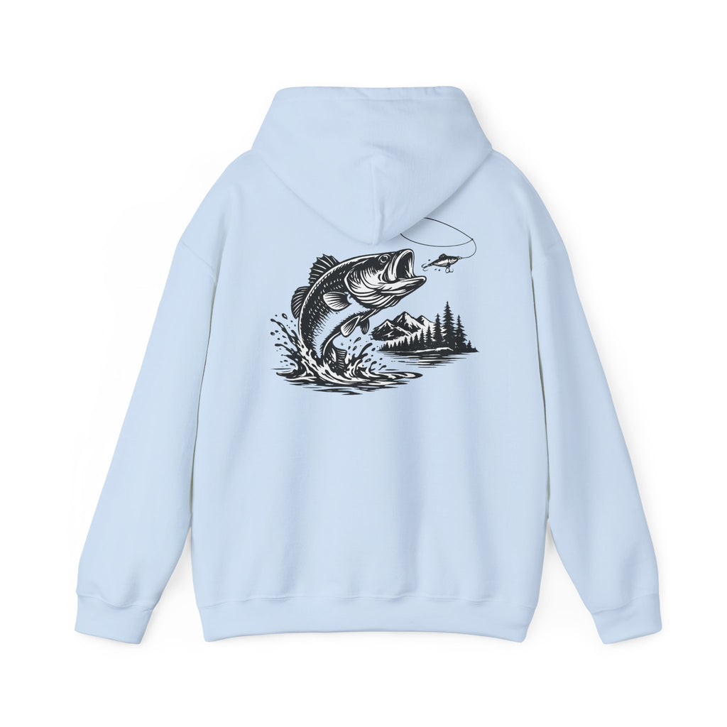 Fishing Hoodie — Bass Jumping Graphic Pullover with Compass Front