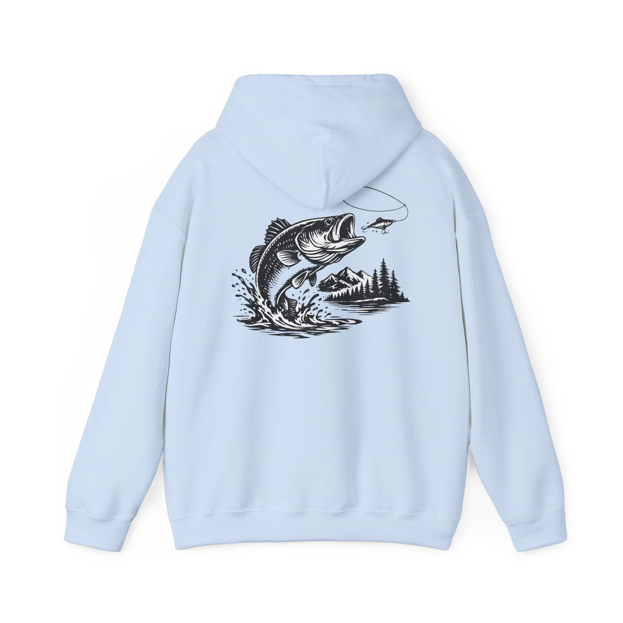 Fishing Hoodie — Bass Jumping Graphic Pullover with Compass Front