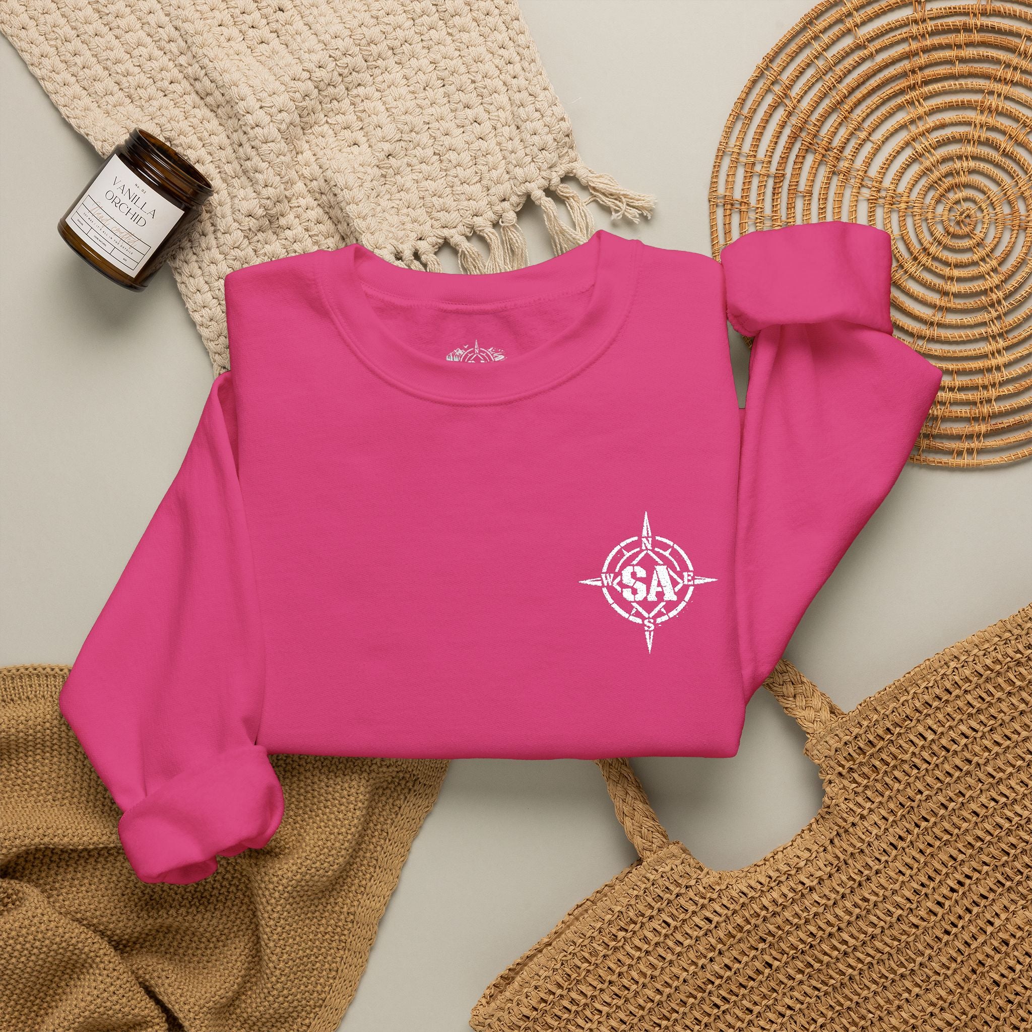 Compass Rose Crewneck Sweatshirt — Minimal Nautical Graphic Pullover