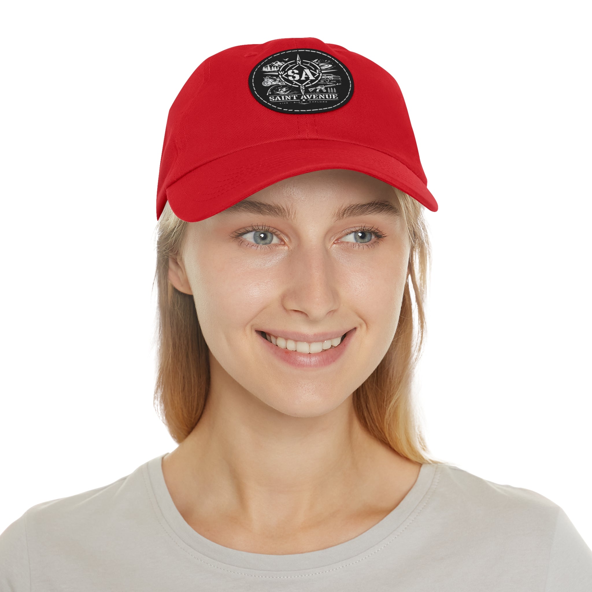 Leather Patch Dad Hat — Saint Avenue Compass Logo Cap