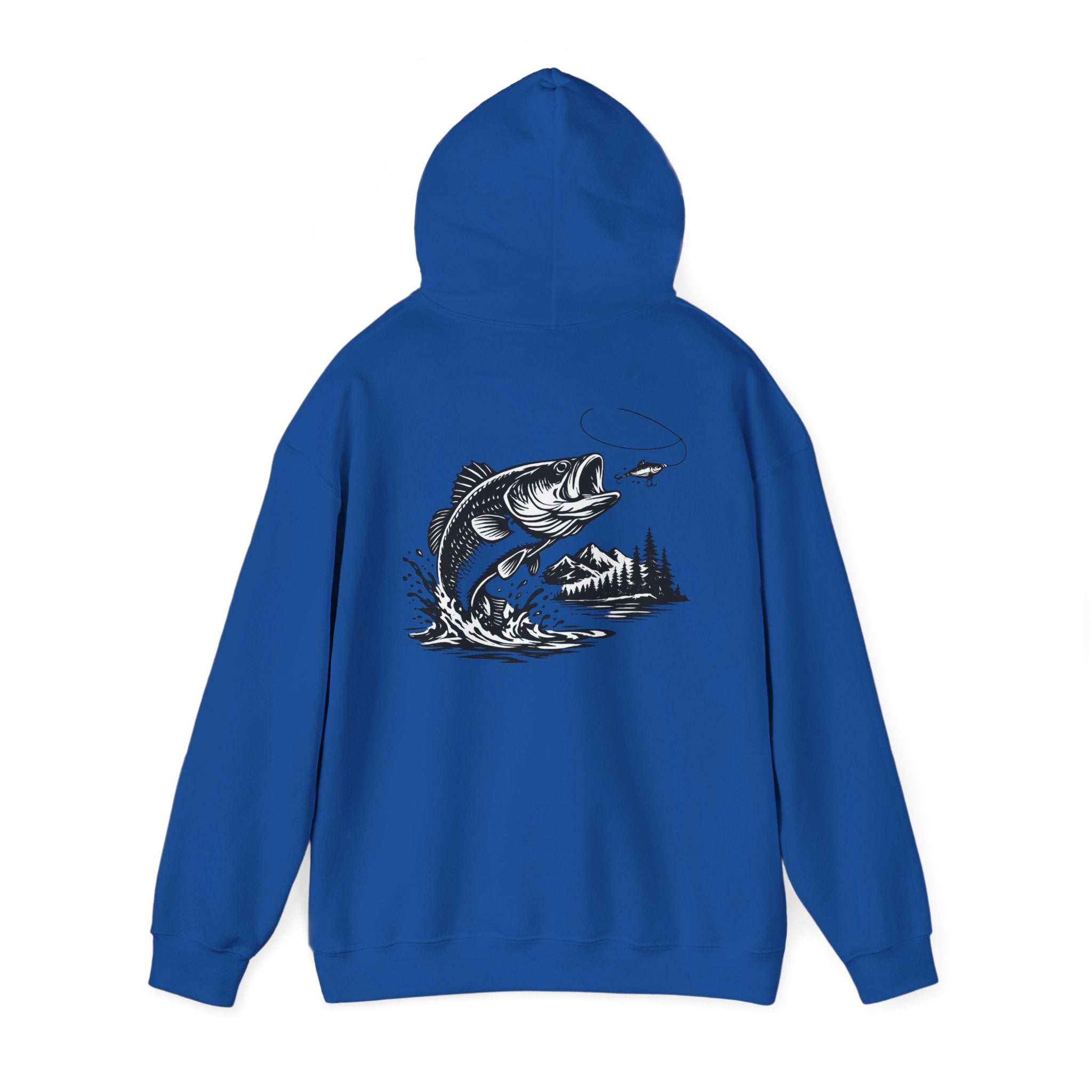 Fishing Hoodie — Bass Jumping Graphic Pullover with Compass Front