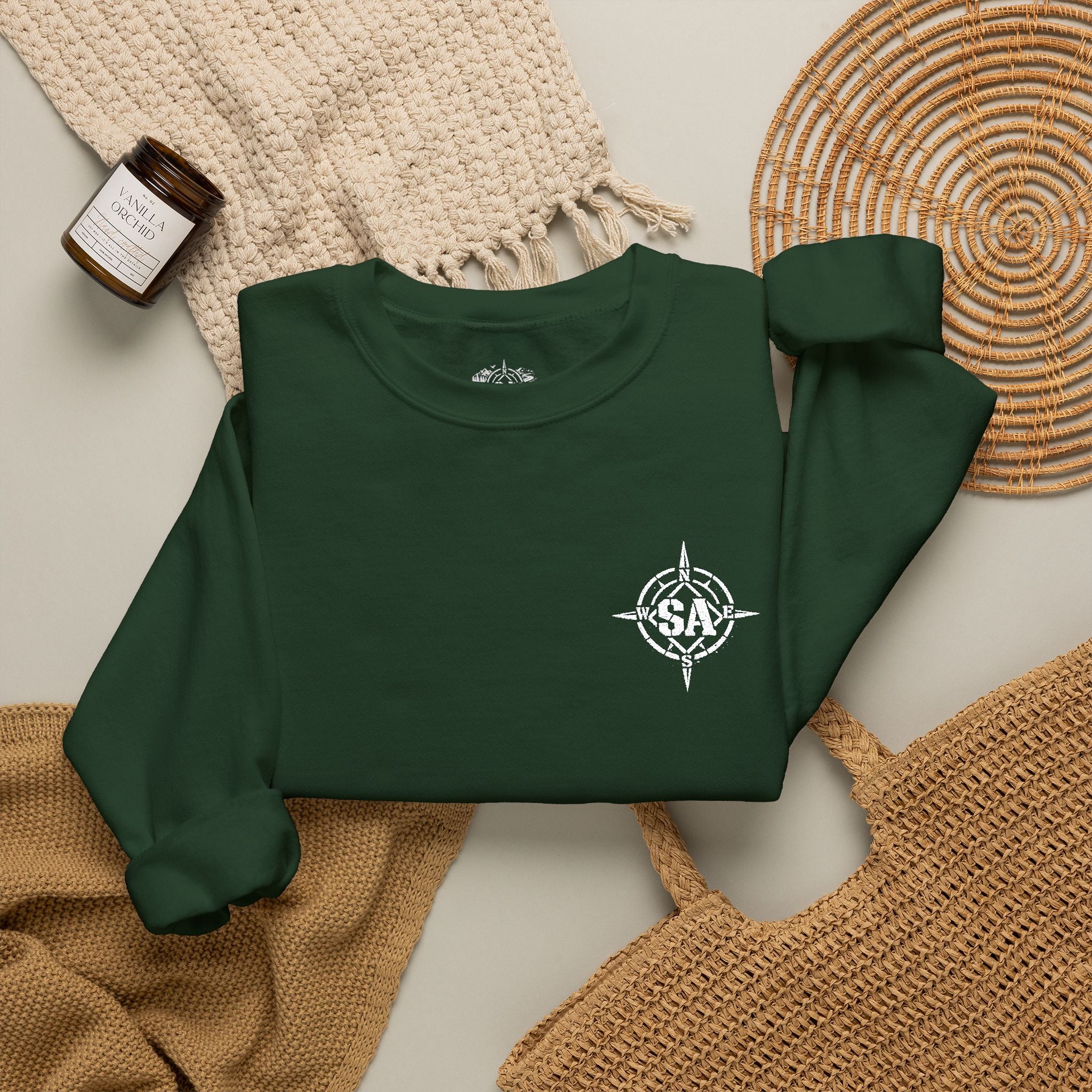 Compass Rose Crewneck Sweatshirt — Minimal Nautical Graphic Pullover