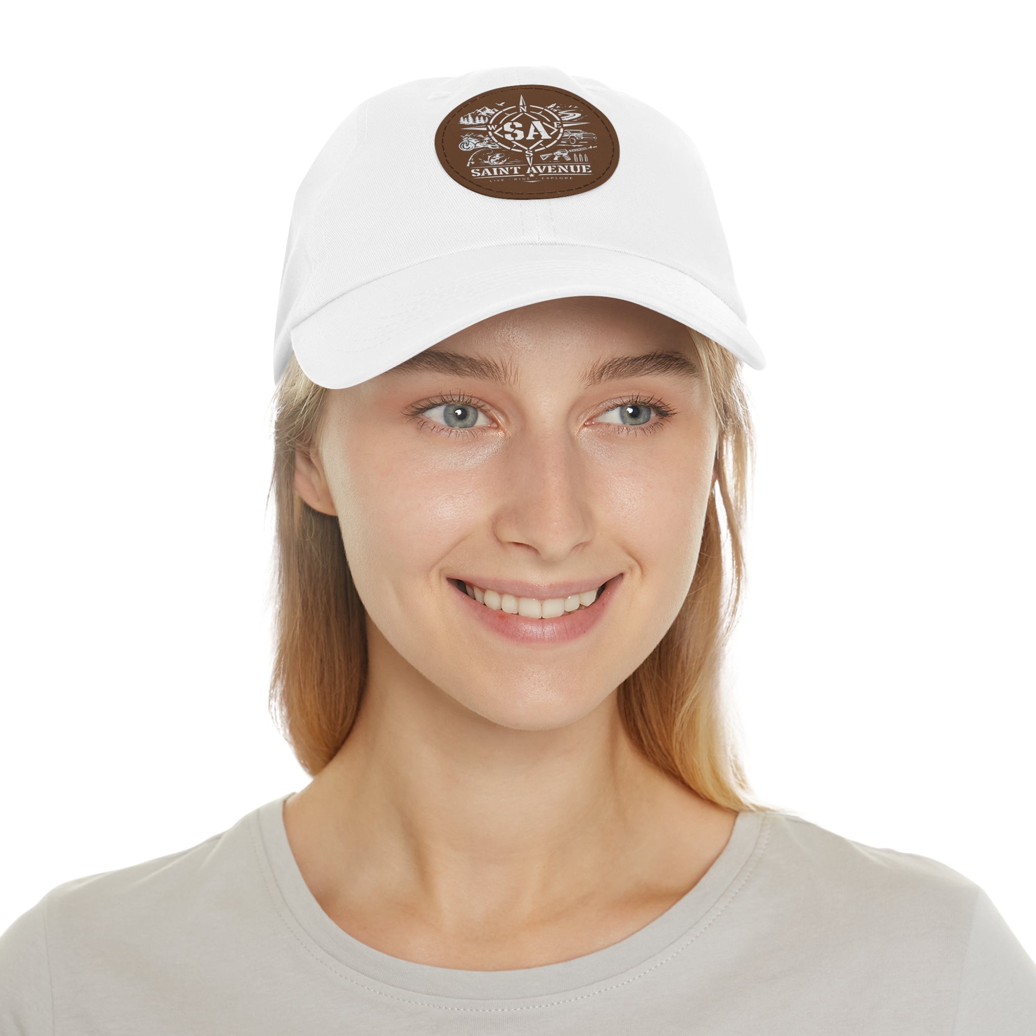 Leather Patch Dad Hat — Saint Avenue Compass Logo Cap