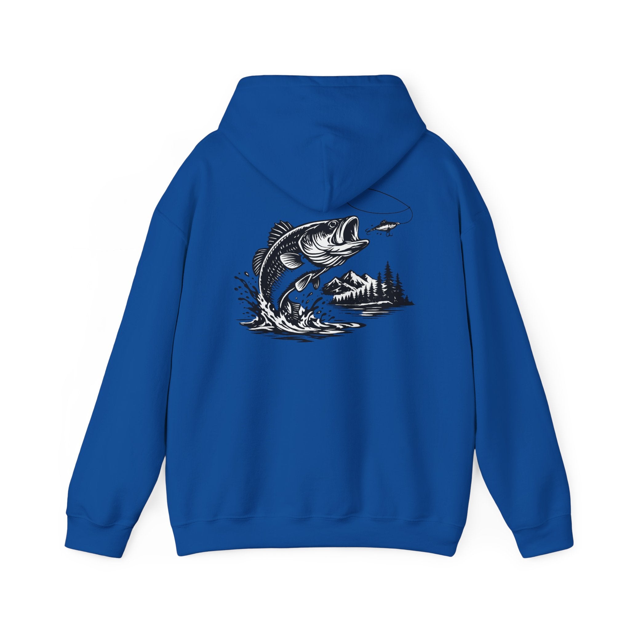 Fishing Hoodie — Bass Jumping Graphic Pullover with Compass Front