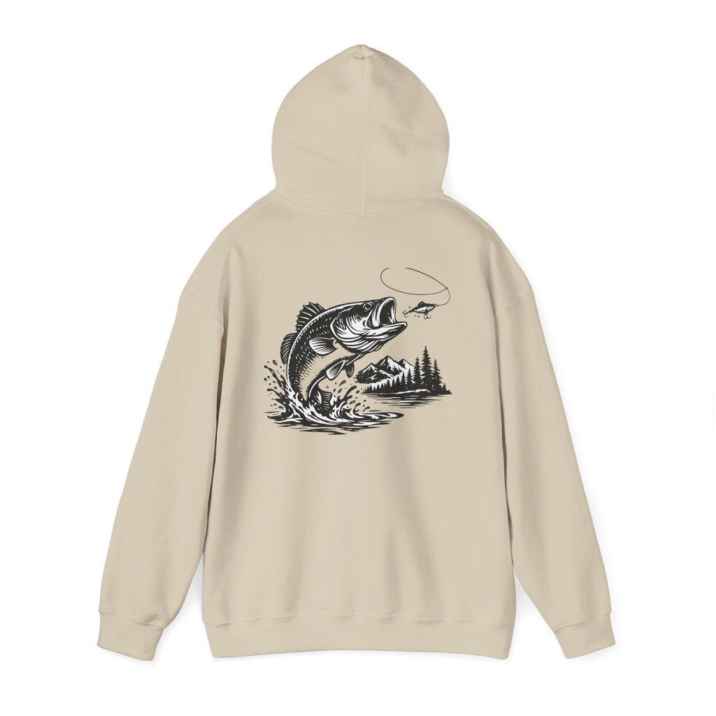 Fishing Hoodie — Bass Jumping Graphic Pullover with Compass Front