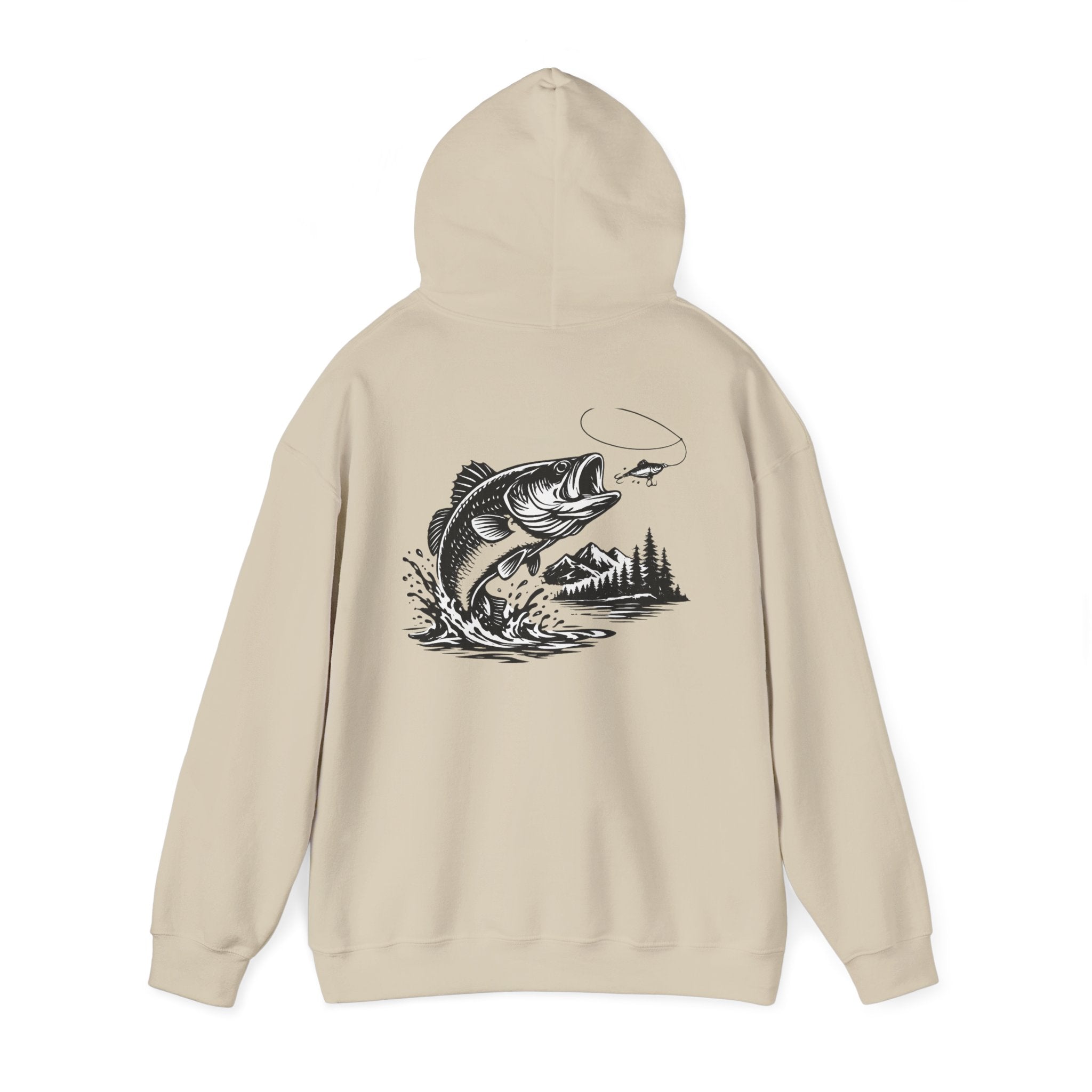 Fishing Hoodie — Bass Jumping Graphic Pullover with Compass Front