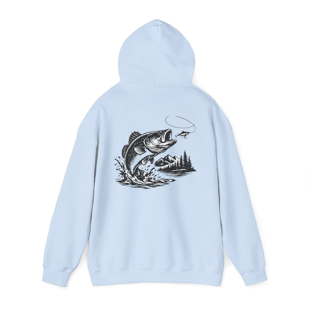 Fishing Hoodie — Bass Jumping Graphic Pullover with Compass Front