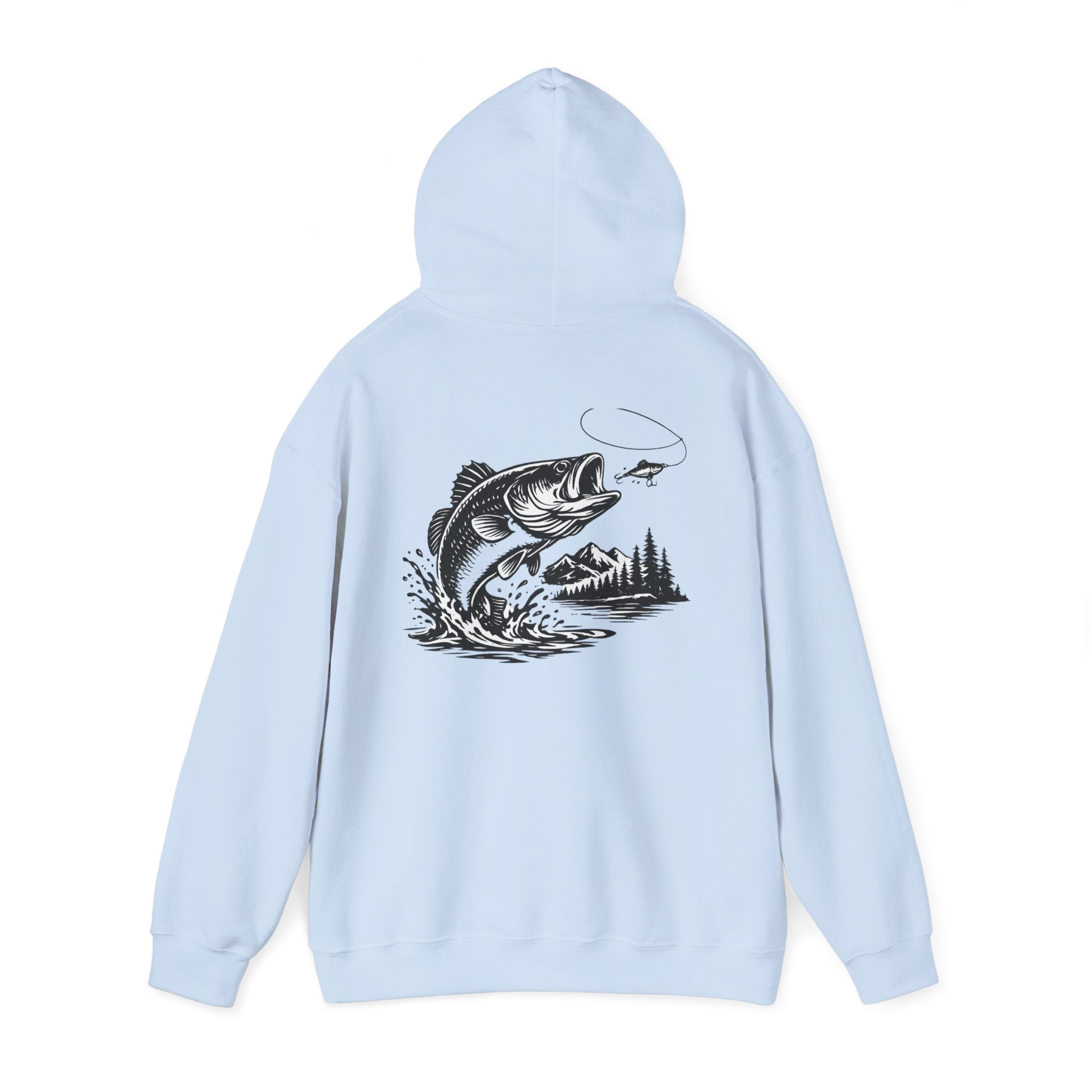 Fishing Hoodie — Bass Jumping Graphic Pullover with Compass Front