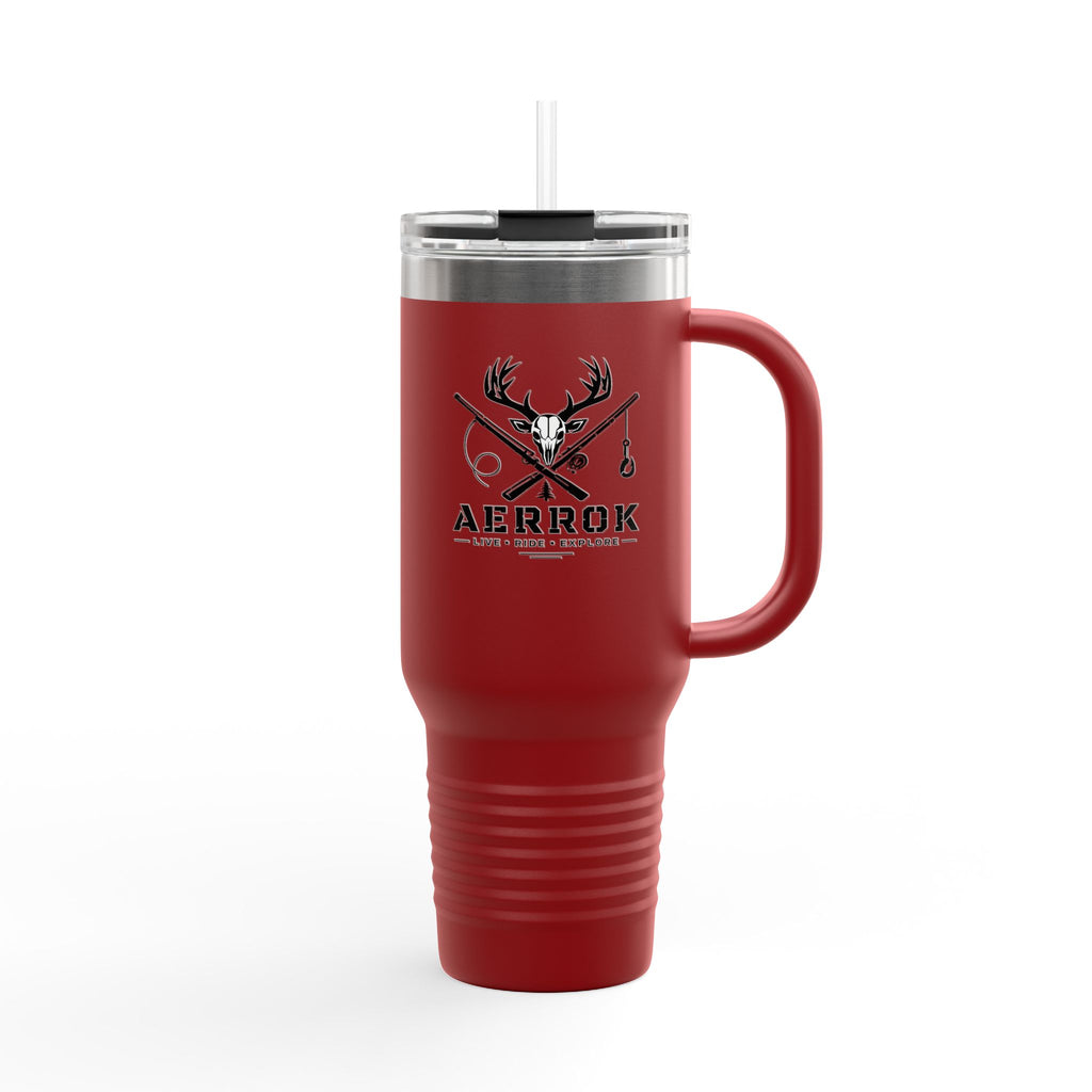 40oz Insulated Travel Mug — Aerrøk Hunting Logo Stainless Tumbler with Straw and Handle