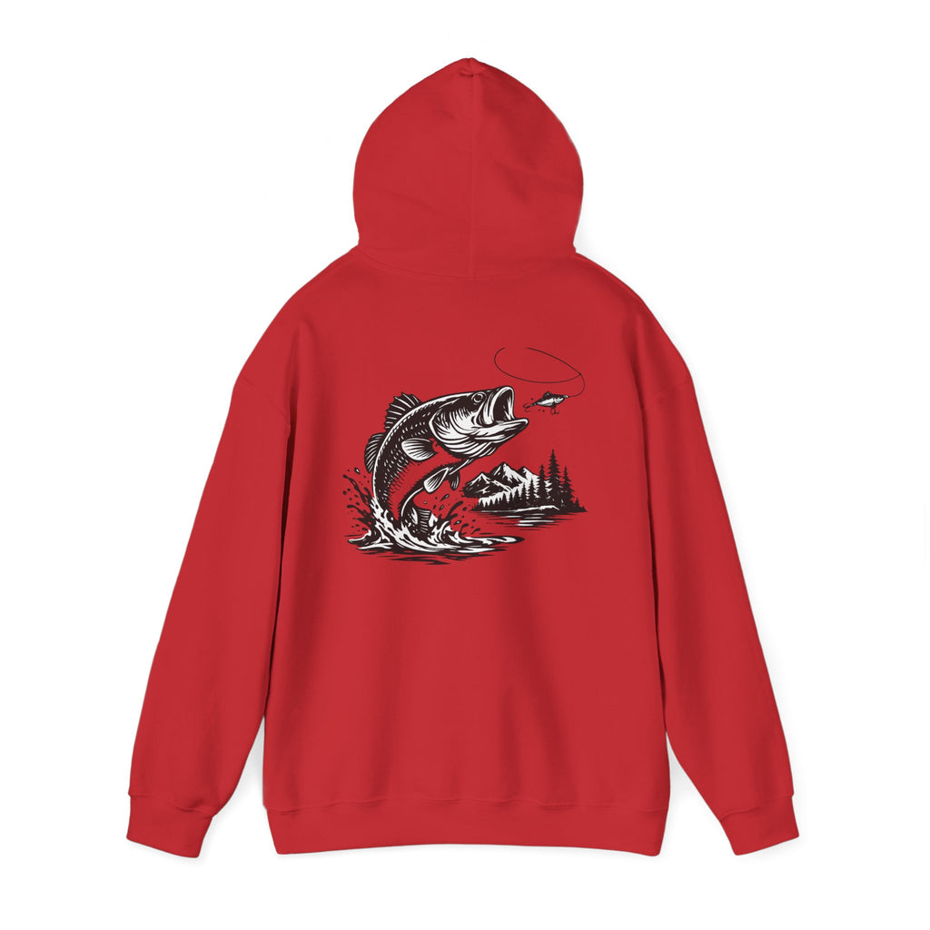 Fishing Hoodie — Bass Jumping Graphic Pullover with Compass Front