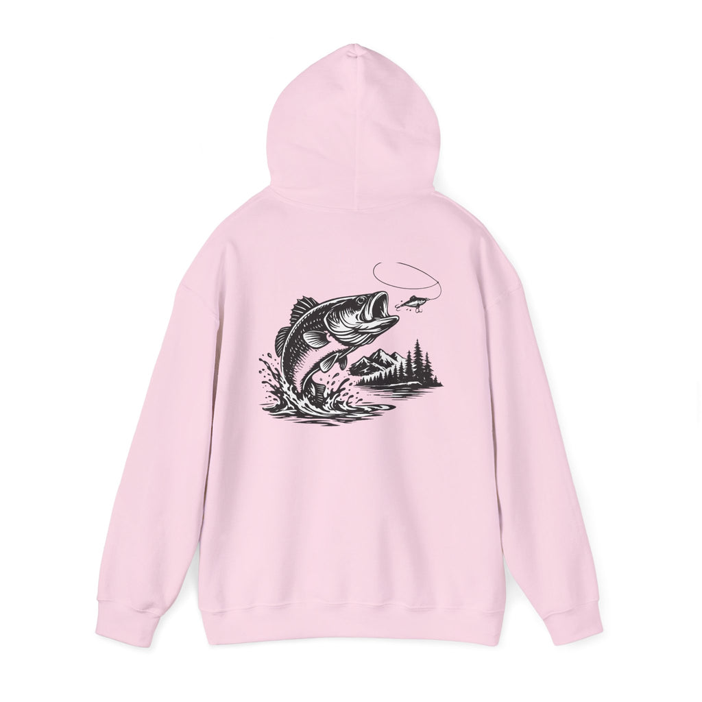 Fishing Hoodie — Bass Jumping Graphic Pullover with Compass Front
