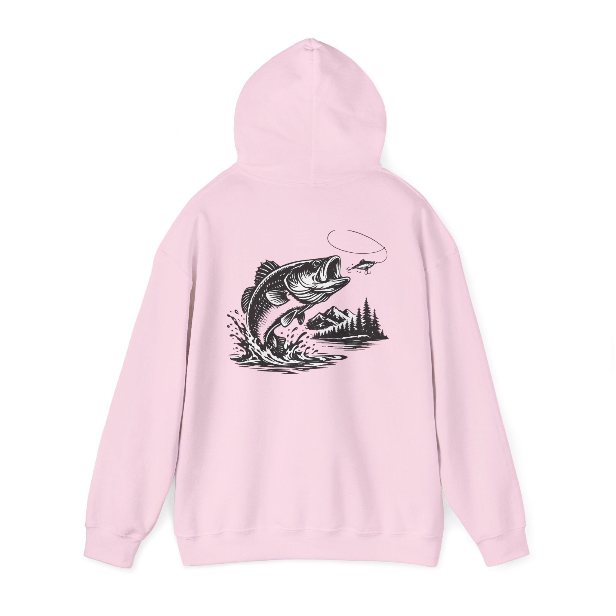 Fishing Hoodie — Bass Jumping Graphic Pullover with Compass Front