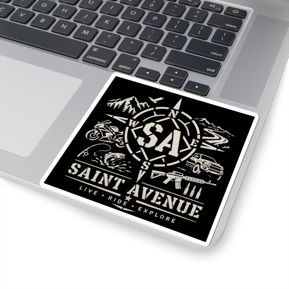 Saint Avenue Adventure Sticker — Live • Ride • Explore Kiss-Cut Decal