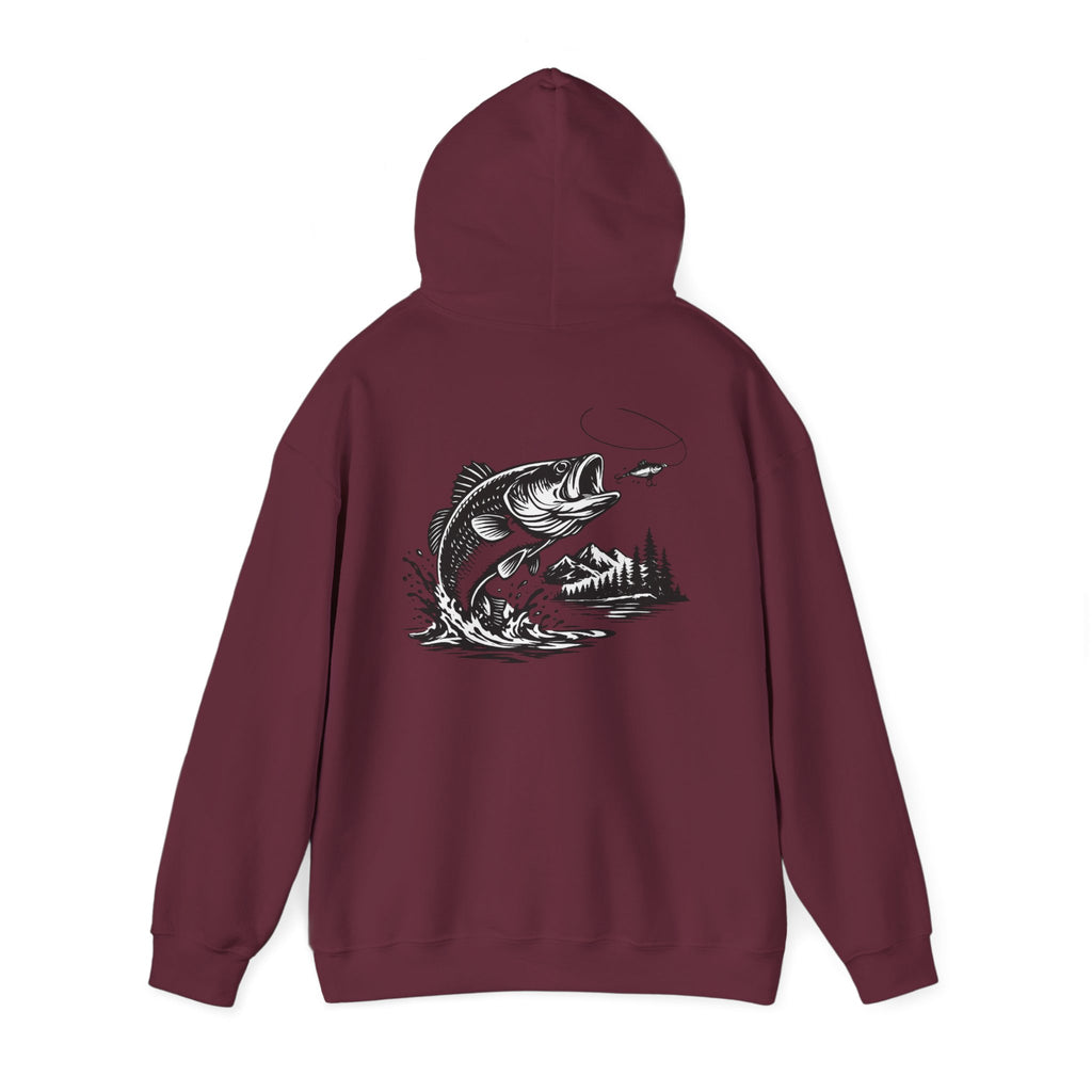 Fishing Hoodie — Bass Jumping Graphic Pullover with Compass Front