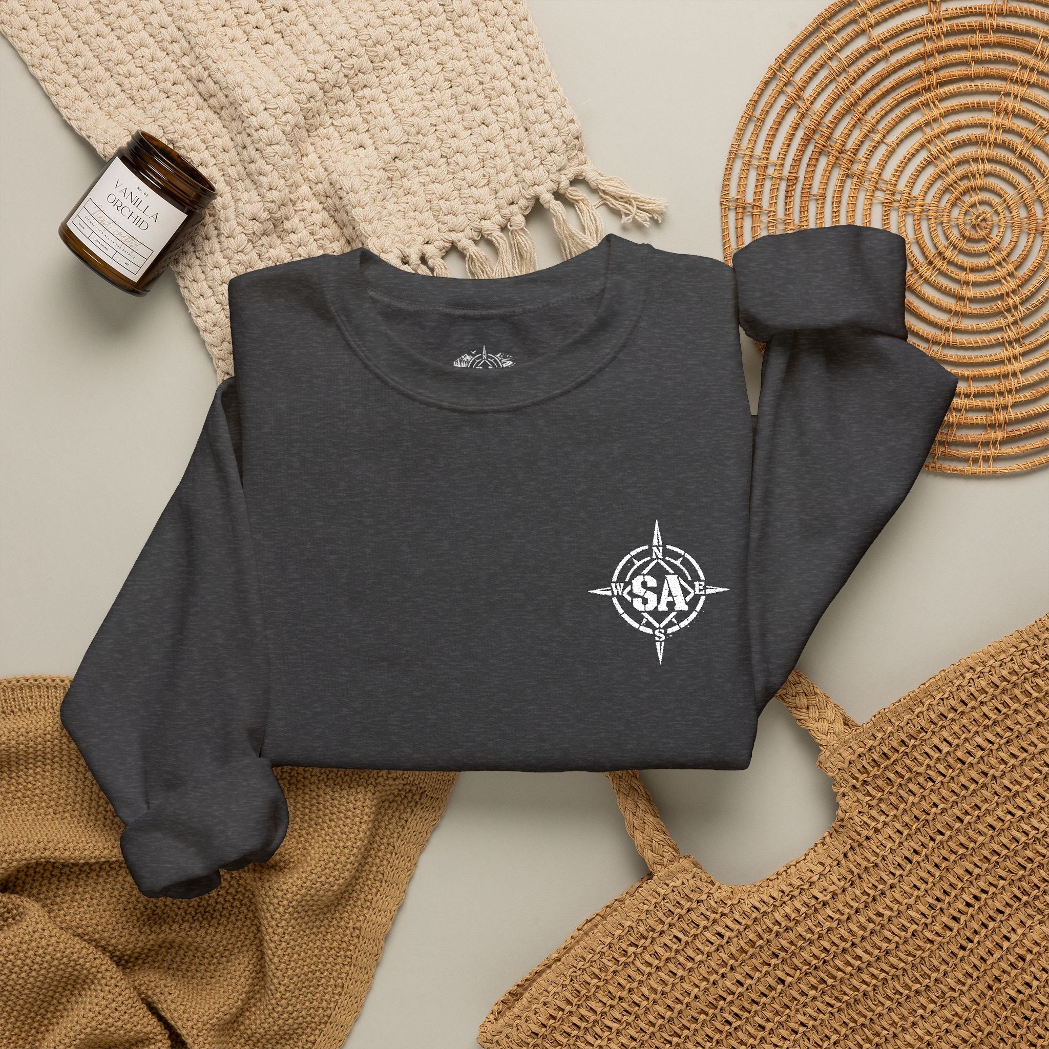 Compass Rose Crewneck Sweatshirt — Minimal Nautical Graphic Pullover