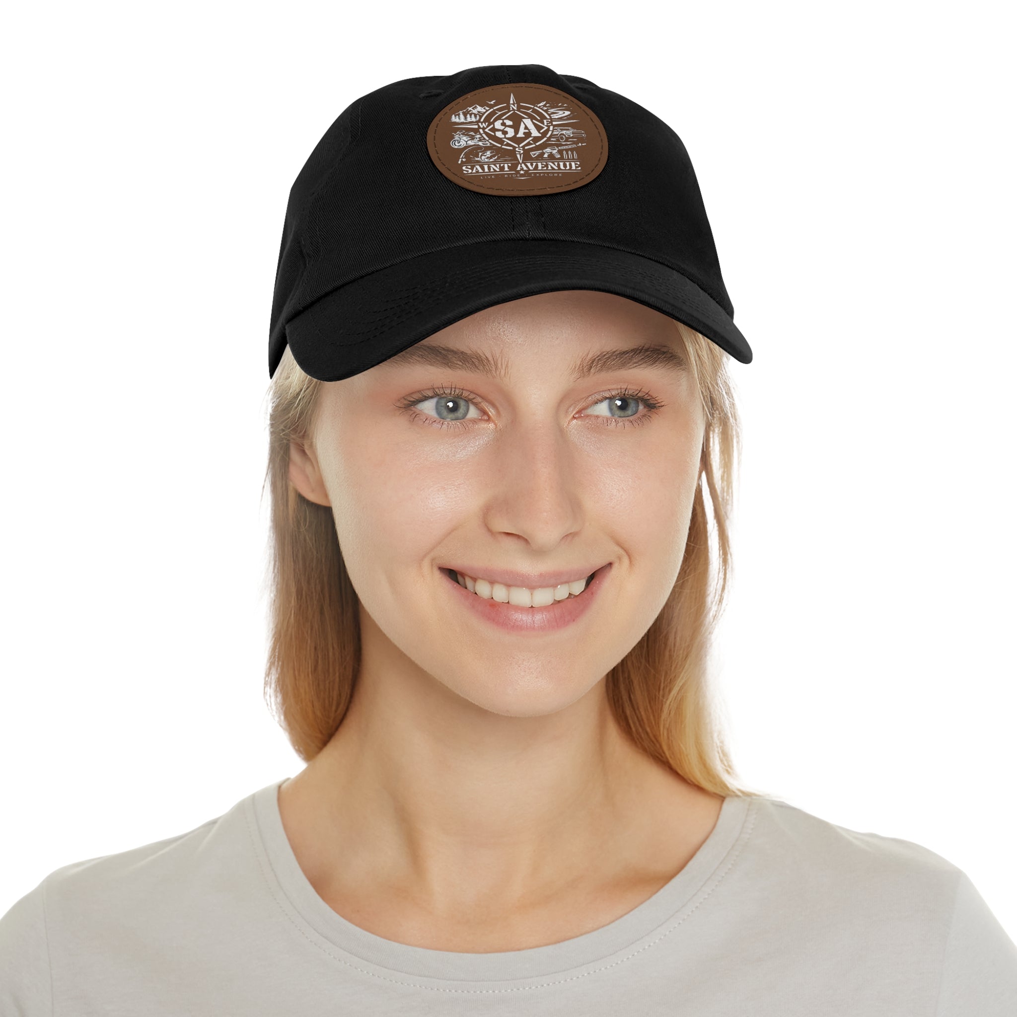 Leather Patch Dad Hat — Saint Avenue Compass Logo Cap