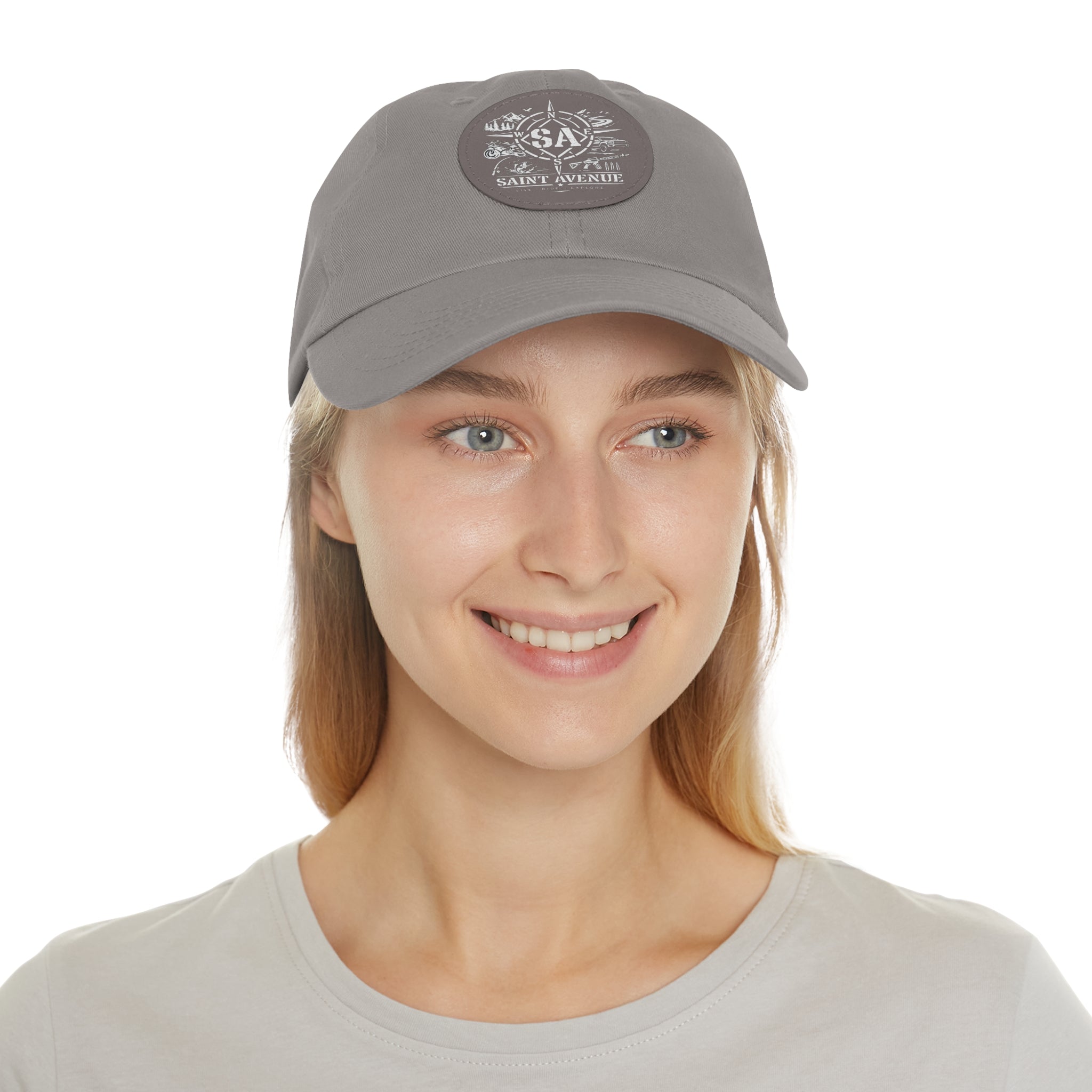 Leather Patch Dad Hat — Saint Avenue Compass Logo Cap