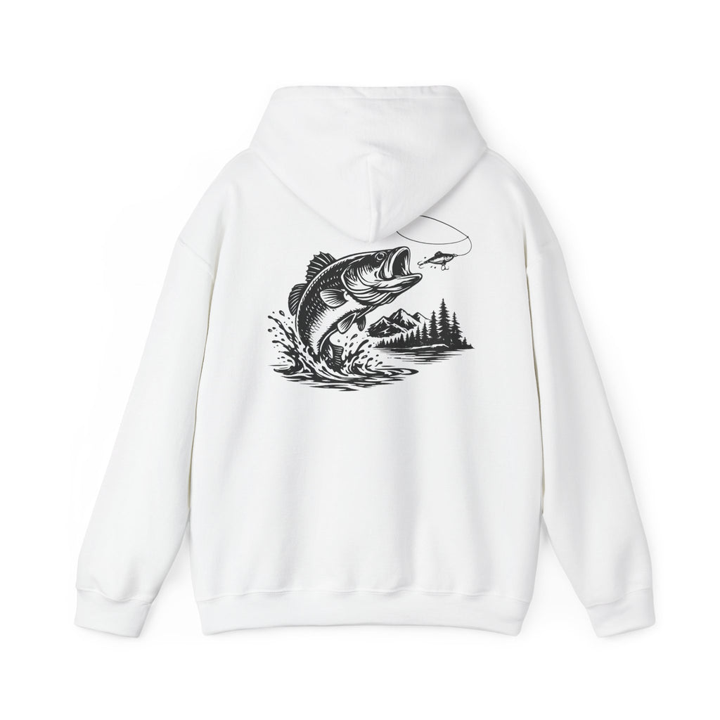 Fishing Hoodie — Bass Jumping Graphic Pullover with Compass Front