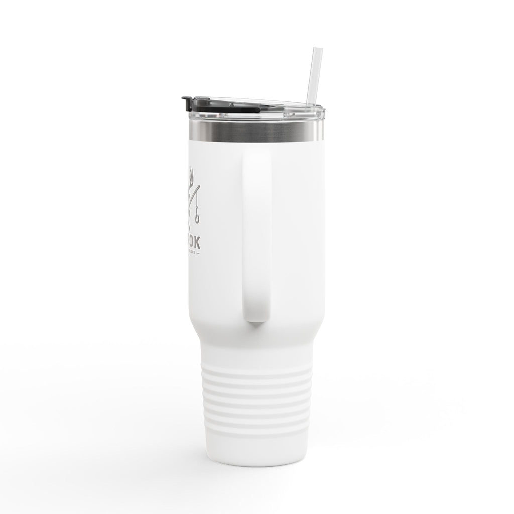 40oz Insulated Travel Mug — Aerrøk Hunting Logo Stainless Tumbler with Straw and Handle