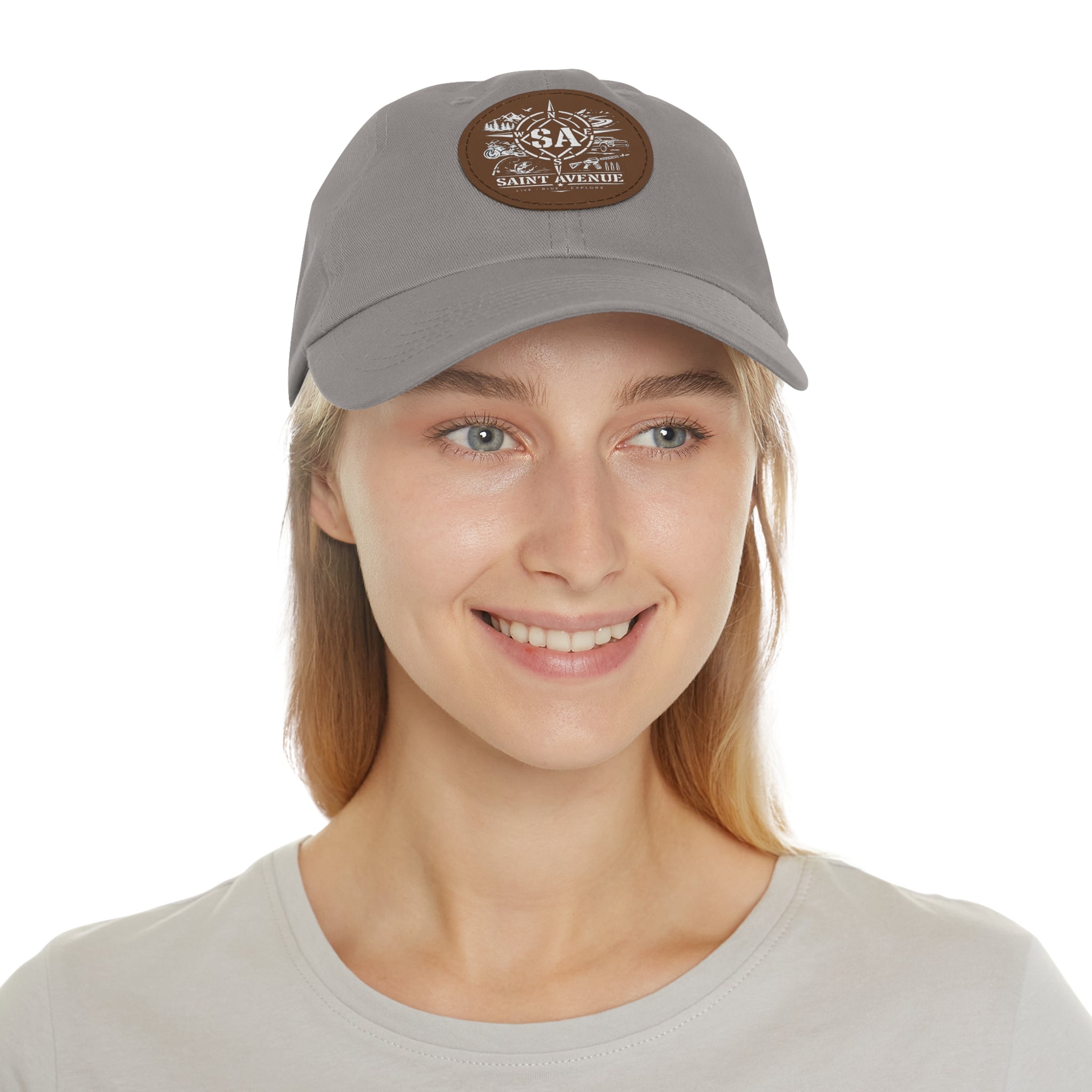 Leather Patch Dad Hat — Saint Avenue Compass Logo Cap
