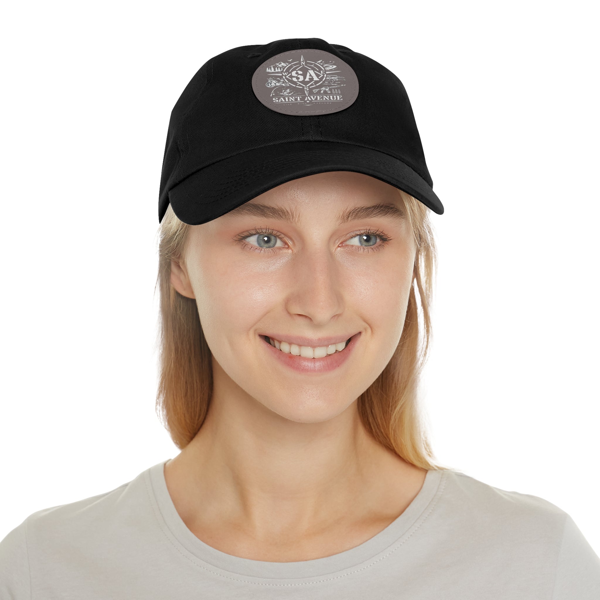Leather Patch Dad Hat — Saint Avenue Compass Logo Cap