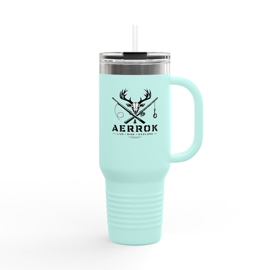 40oz Insulated Travel Mug — Aerrøk Hunting Logo Stainless Tumbler with Straw and Handle