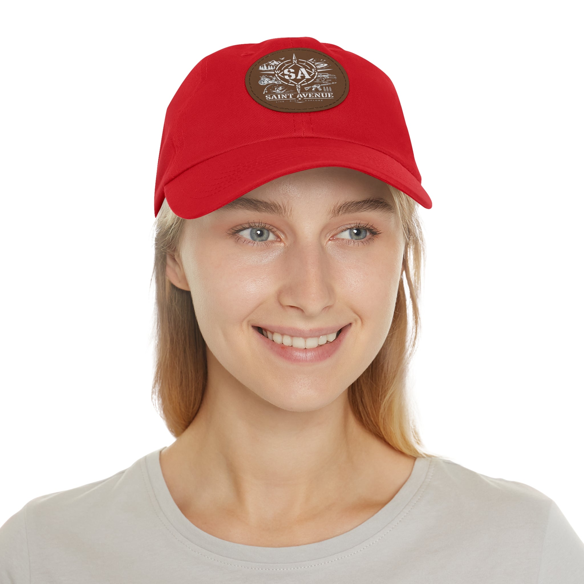 Leather Patch Dad Hat — Saint Avenue Compass Logo Cap