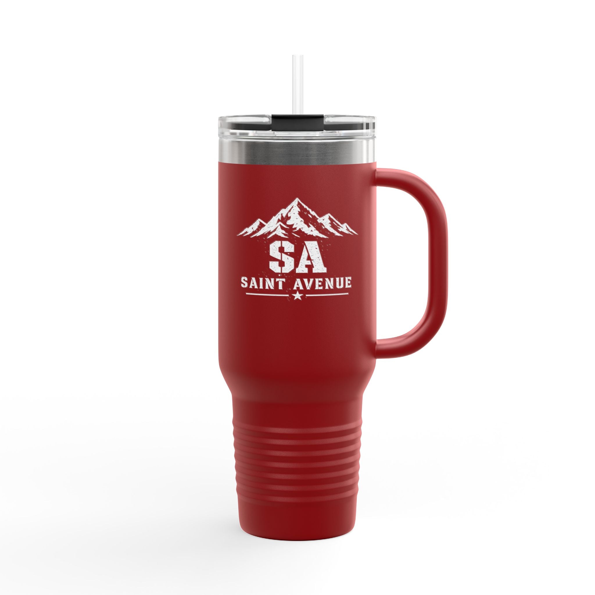 40oz Insulated Travel Mug — Saint Avenue Mountain Logo, Red
