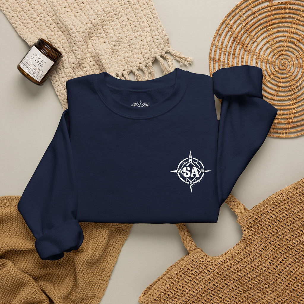 Compass Rose Crewneck Sweatshirt — Minimal Nautical Graphic Pullover