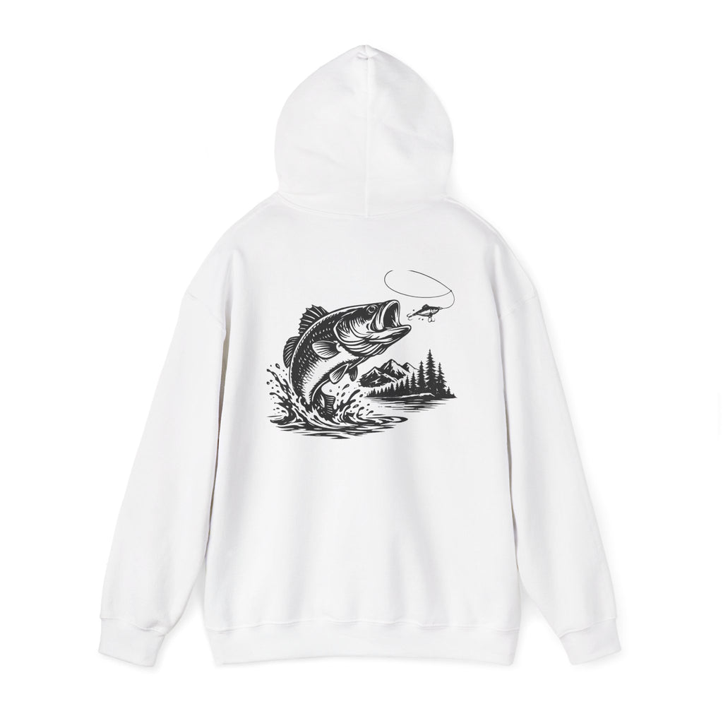 Fishing Hoodie — Bass Jumping Graphic Pullover with Compass Front
