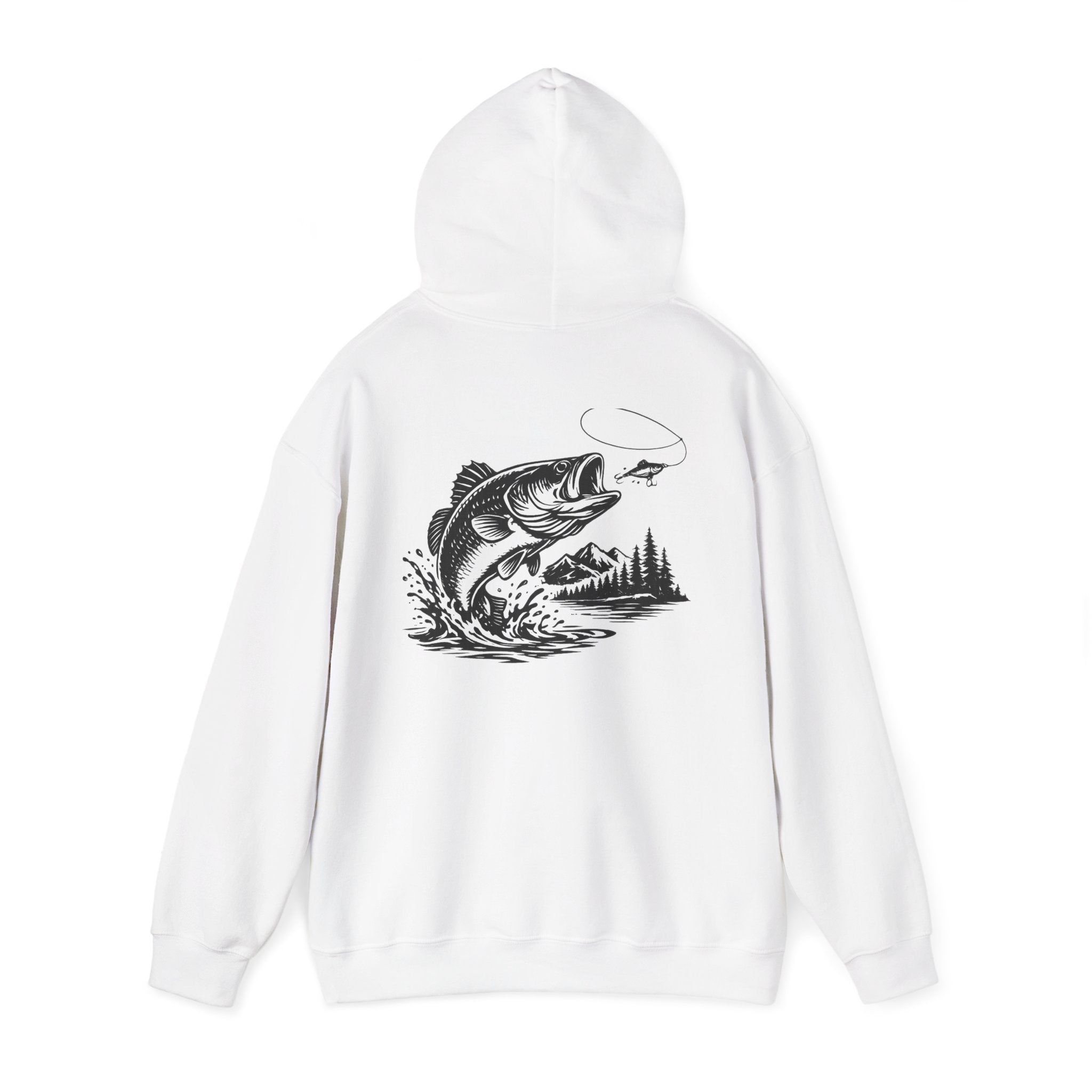 Fishing Hoodie — Bass Jumping Graphic Pullover with Compass Front