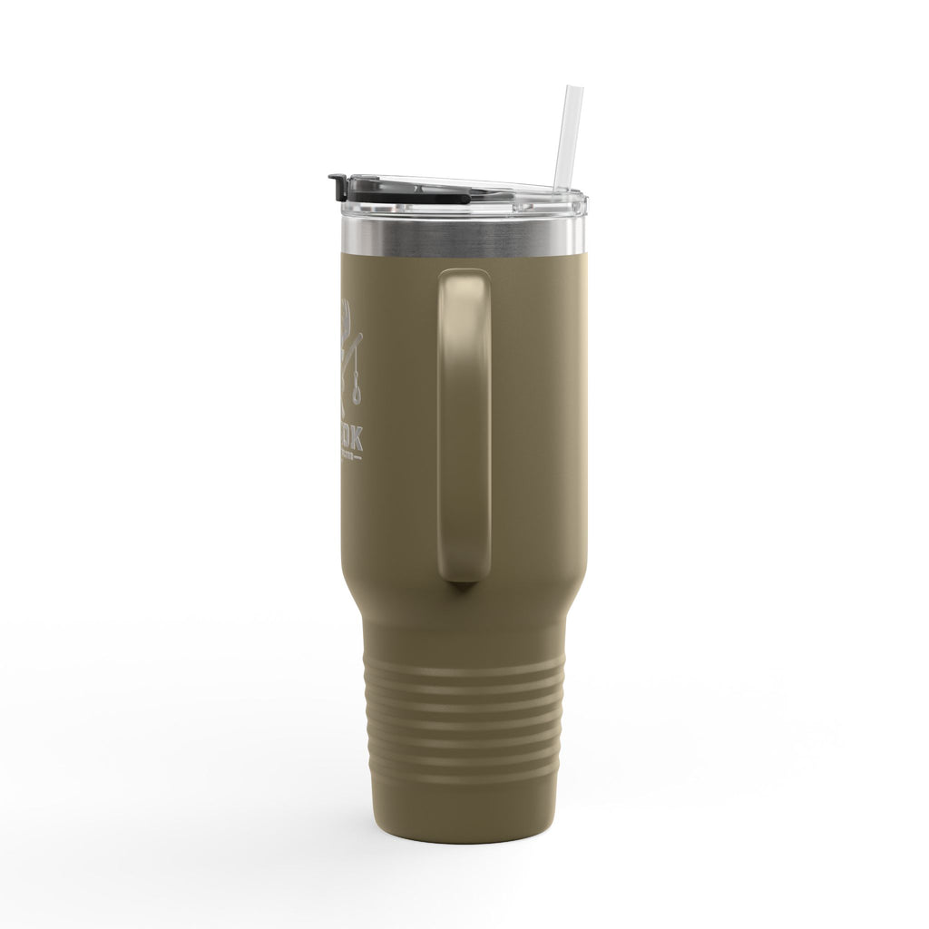 40oz Insulated Travel Mug — Aerrøk Hunting Logo Stainless Tumbler with Straw and Handle