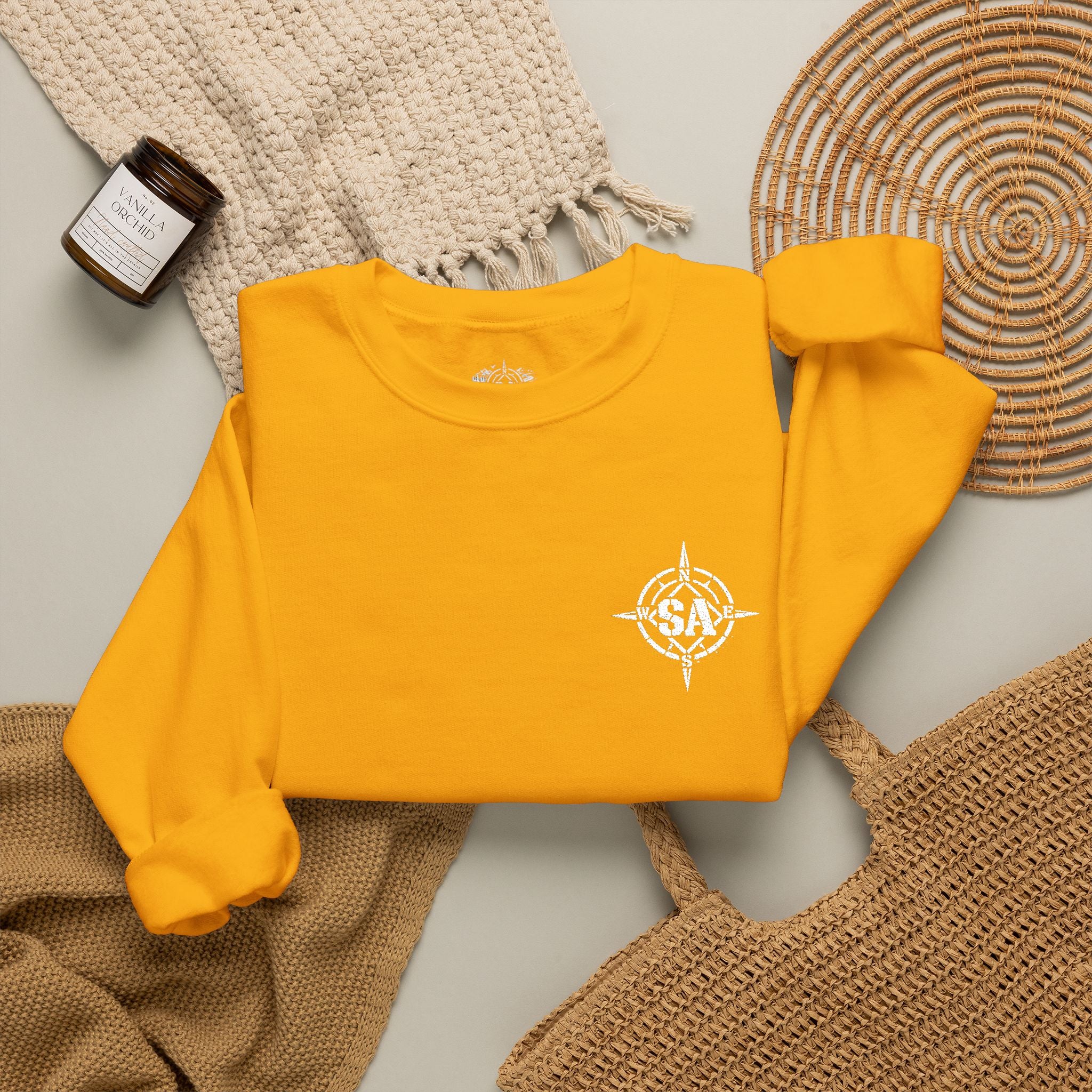 Compass Rose Crewneck Sweatshirt — Minimal Nautical Graphic Pullover