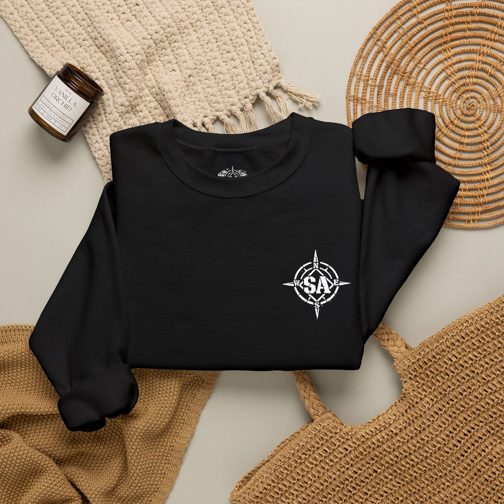 Compass Rose Crewneck Sweatshirt — Minimal Nautical Graphic Pullover